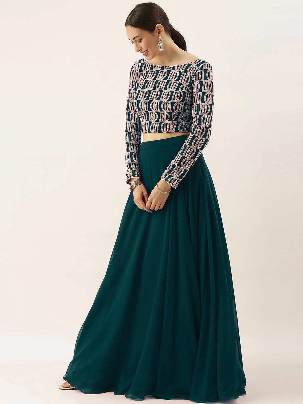 Green Ravishing Sequins Georgette Party Wear Lehenga Choli With Dupatta