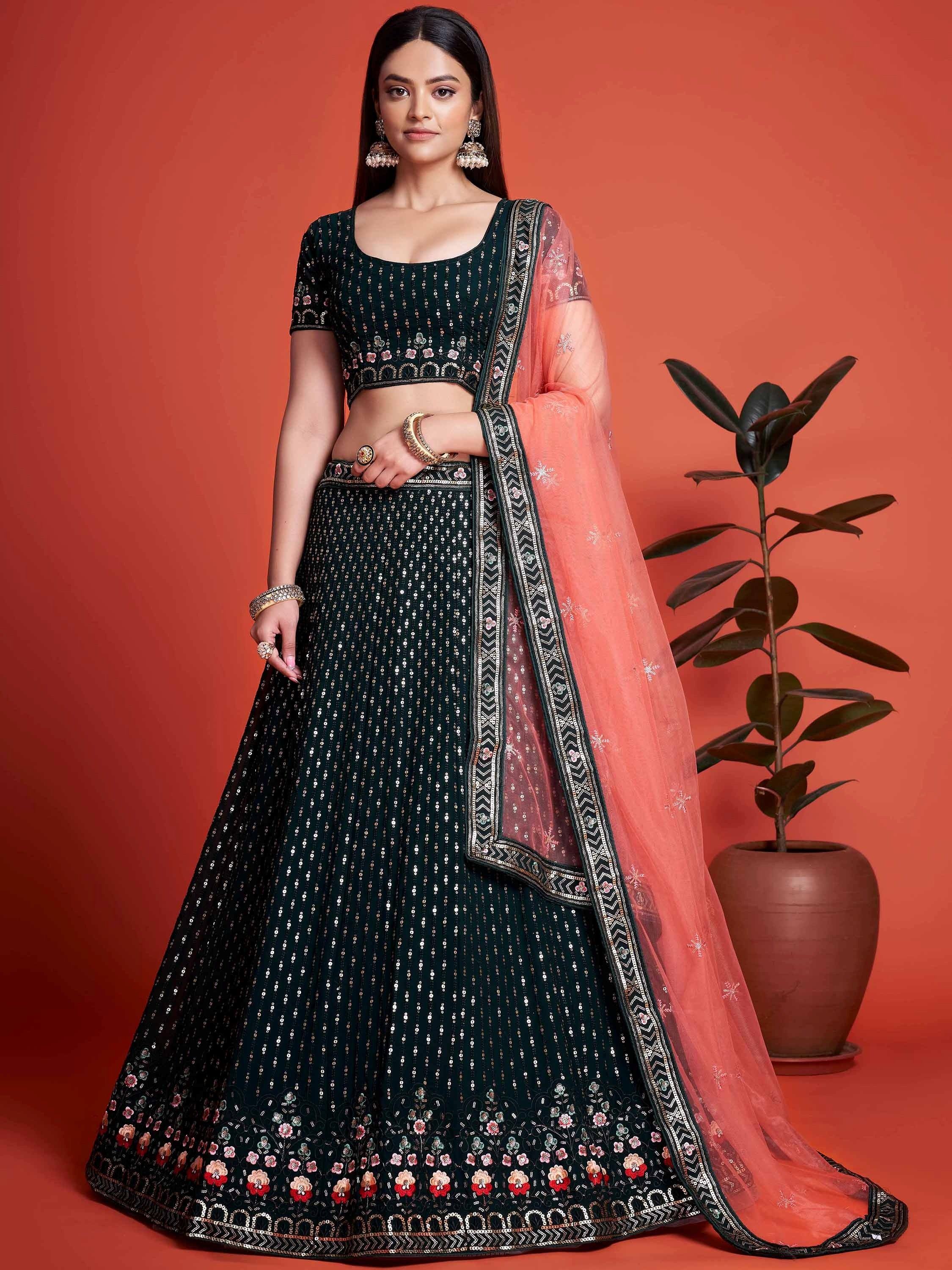 Green Wondrous Sequined Georgette Bridesmaid Lehenga Choli
