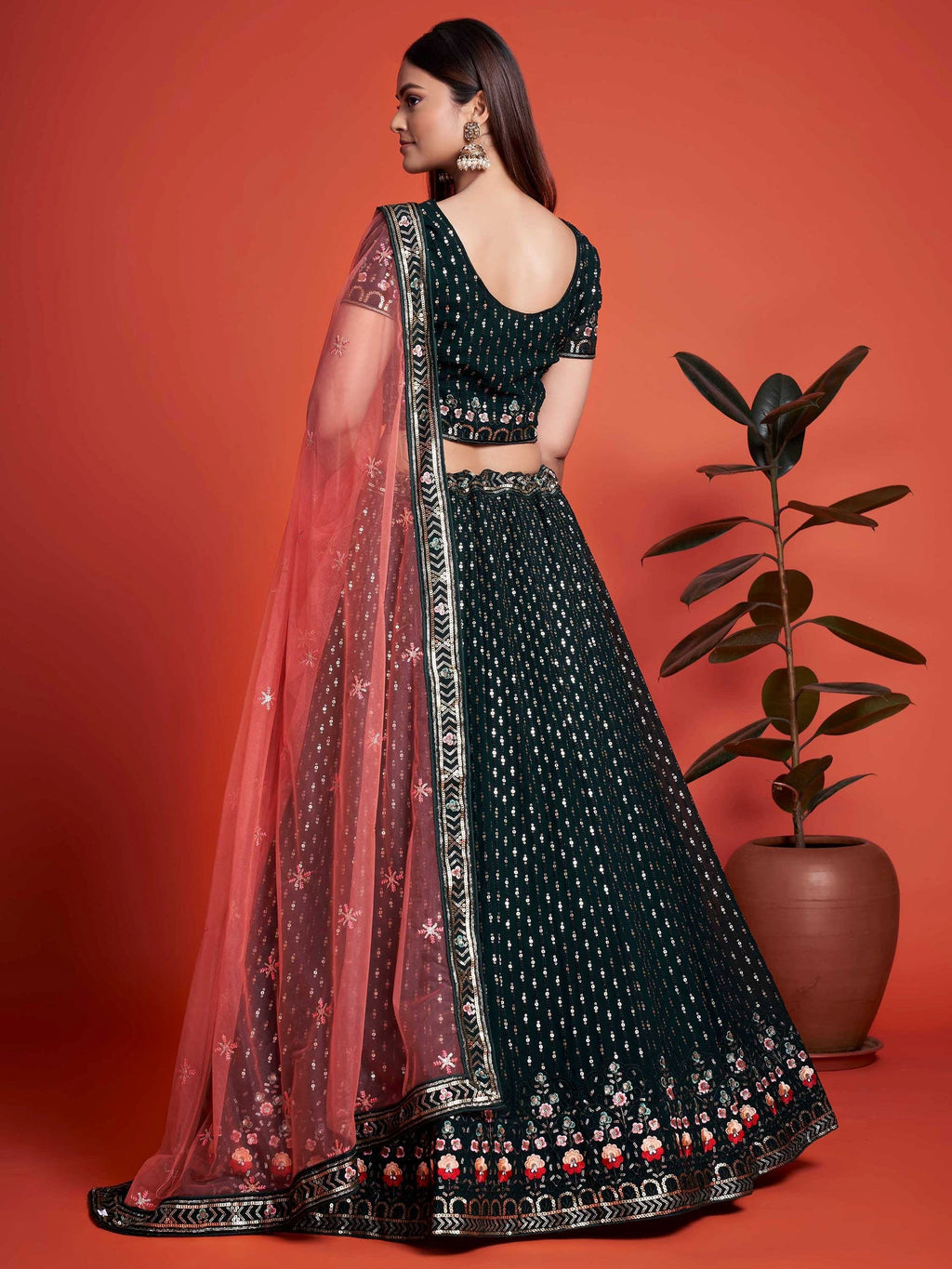 Green Wondrous Sequined Georgette Bridesmaid Lehenga Choli