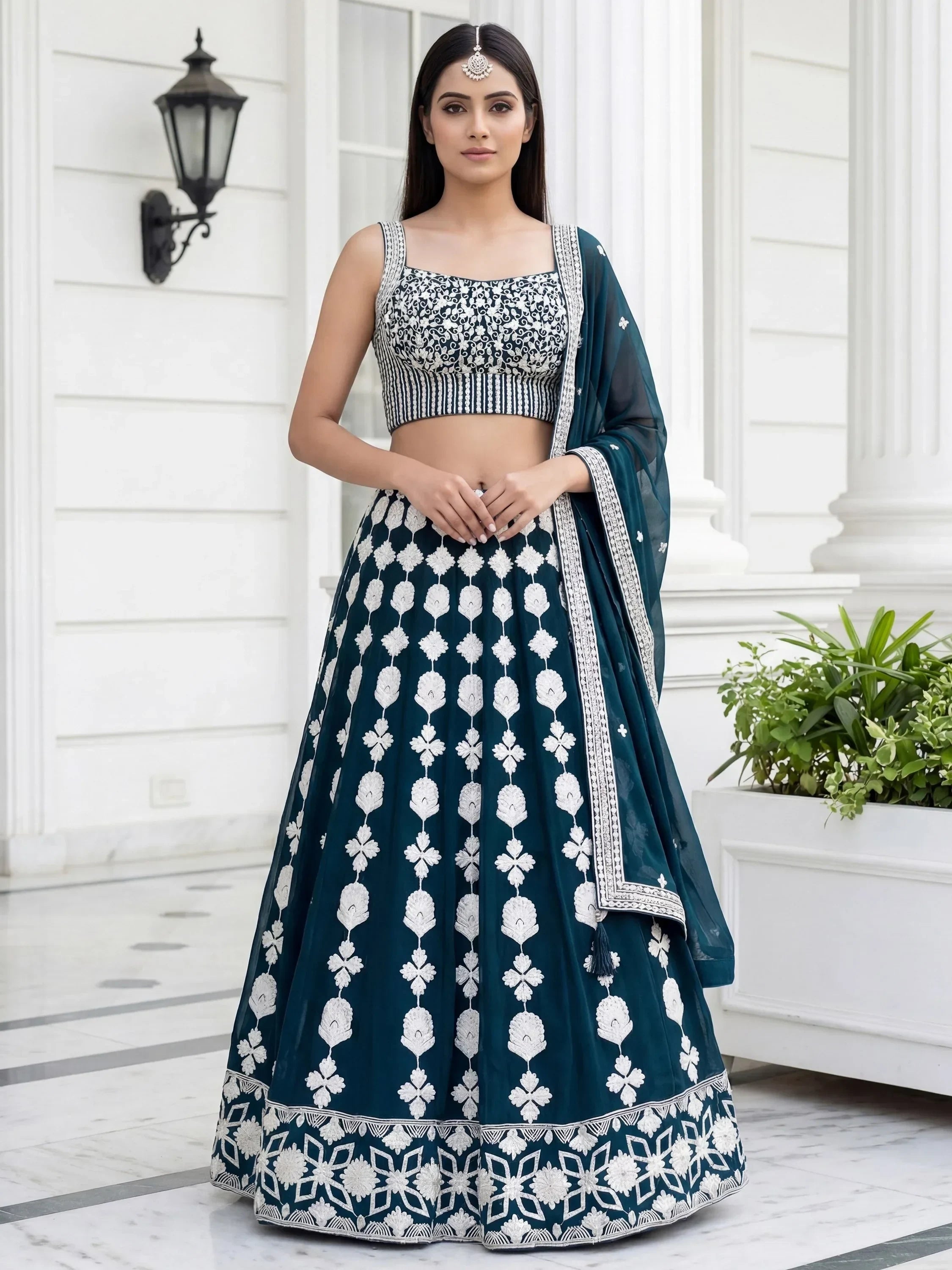 Green Incredible Thread Embroidered Georgette Lehenga Choli