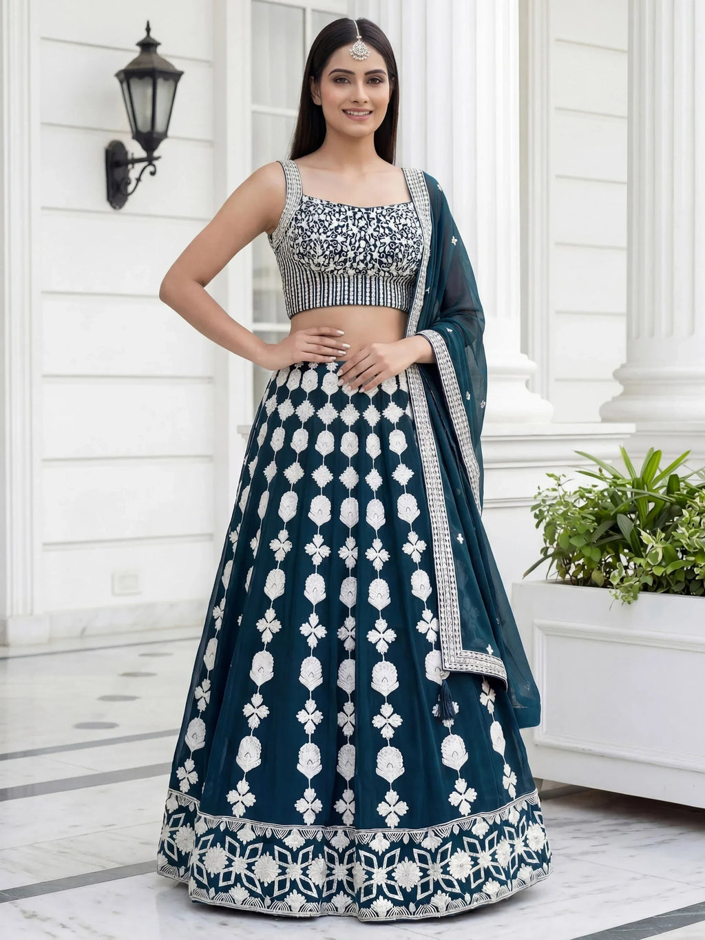 Green Incredible Thread Embroidered Georgette Lehenga Choli
