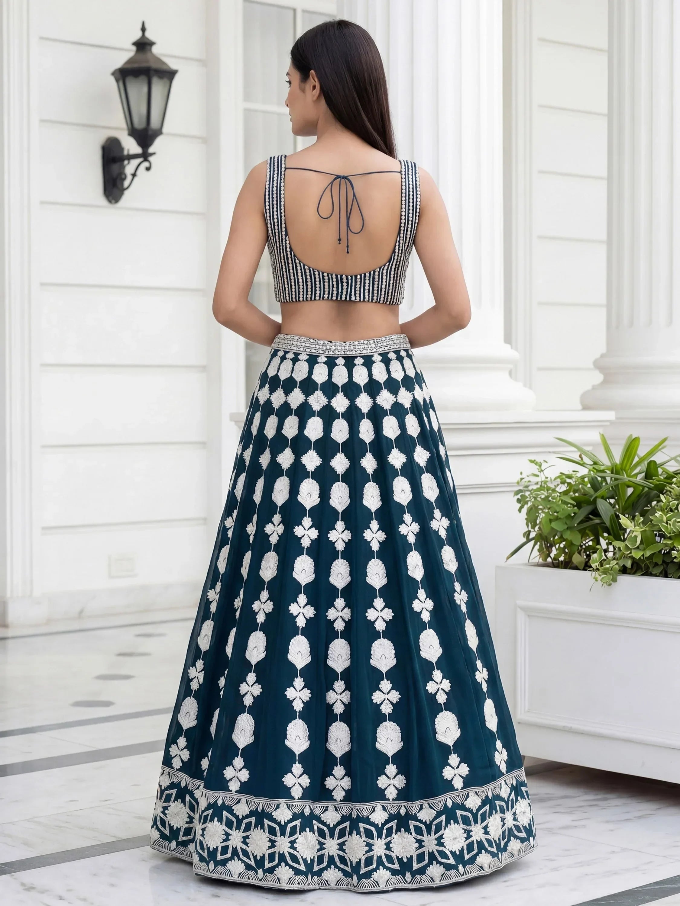 Green Incredible Thread Embroidered Georgette Lehenga Choli