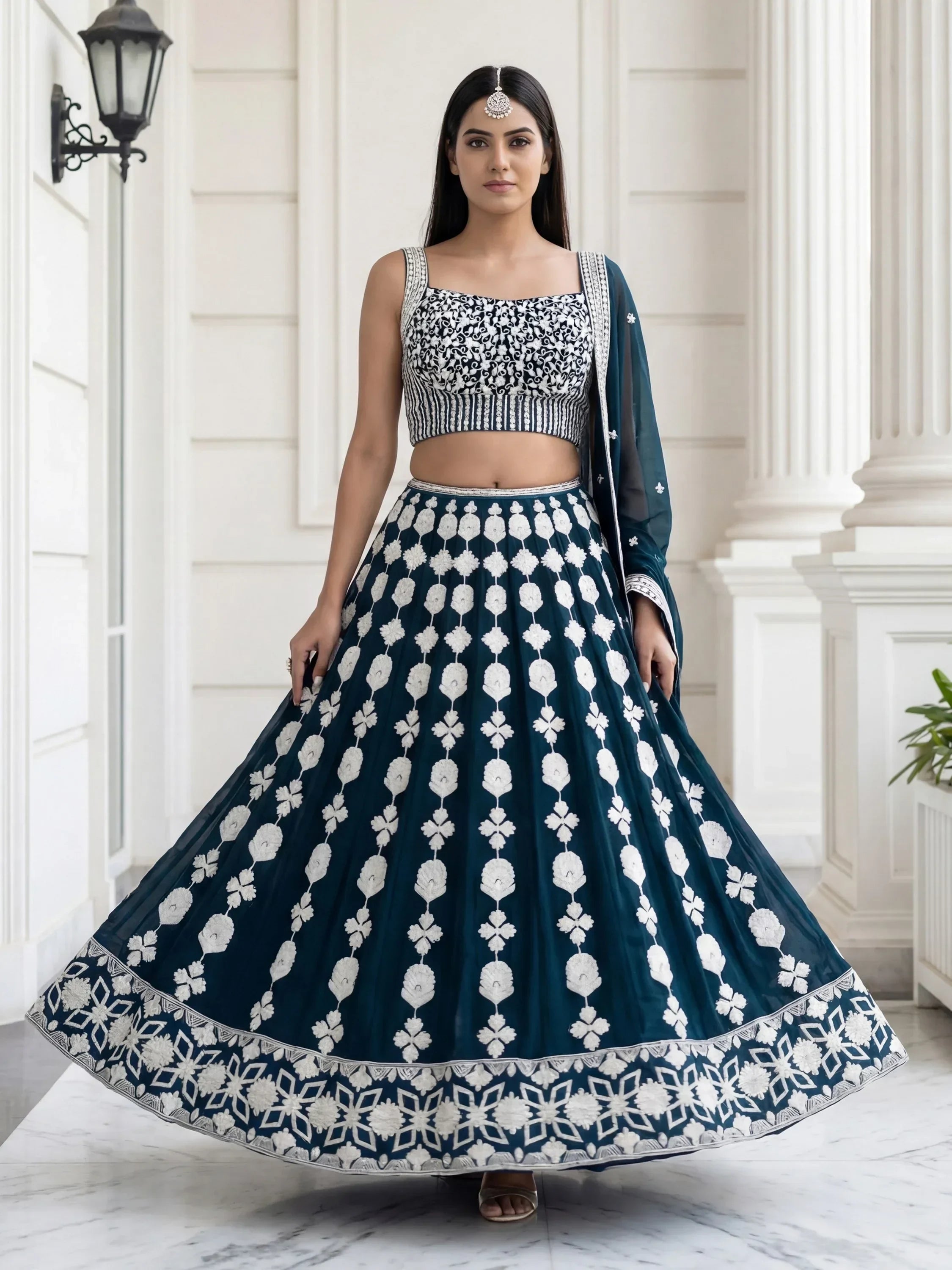 Green Incredible Thread Embroidered Georgette Lehenga Choli