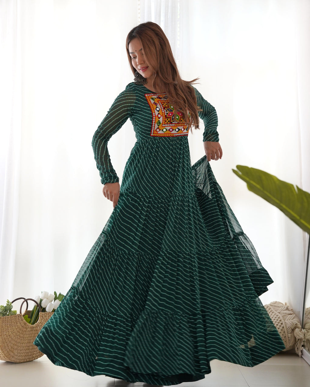 Bottle Green Soft Fox Georgette Anarkali Gown with Huge Flair for Festive Occasions