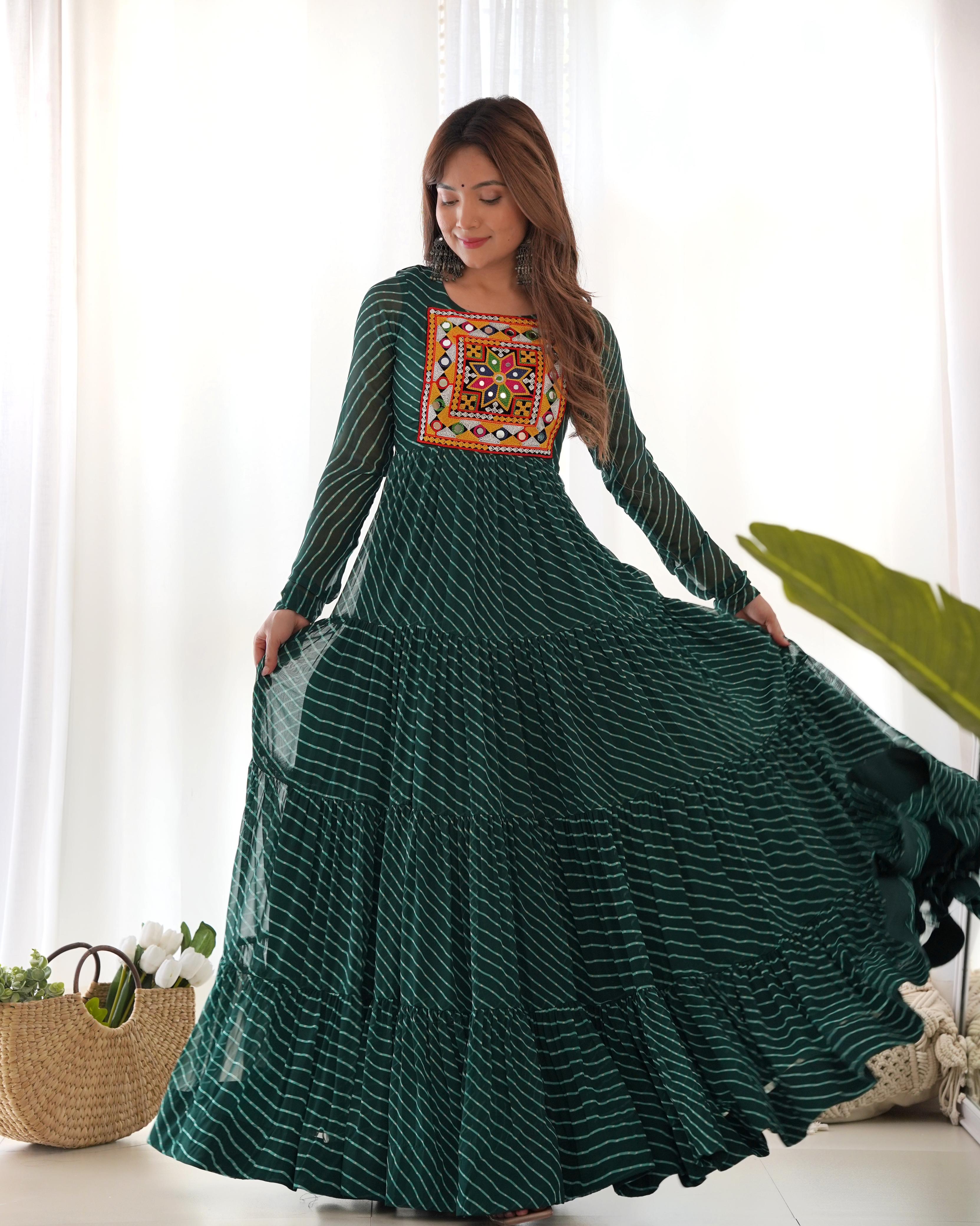 Bottle Green Soft Fox Georgette Anarkali Gown with Huge Flair for Festive Occasions