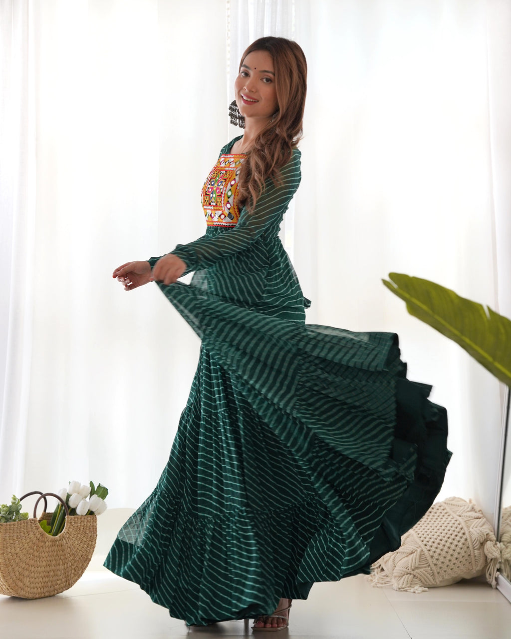 Bottle Green Soft Fox Georgette Anarkali Gown with Huge Flair for Festive Occasions
