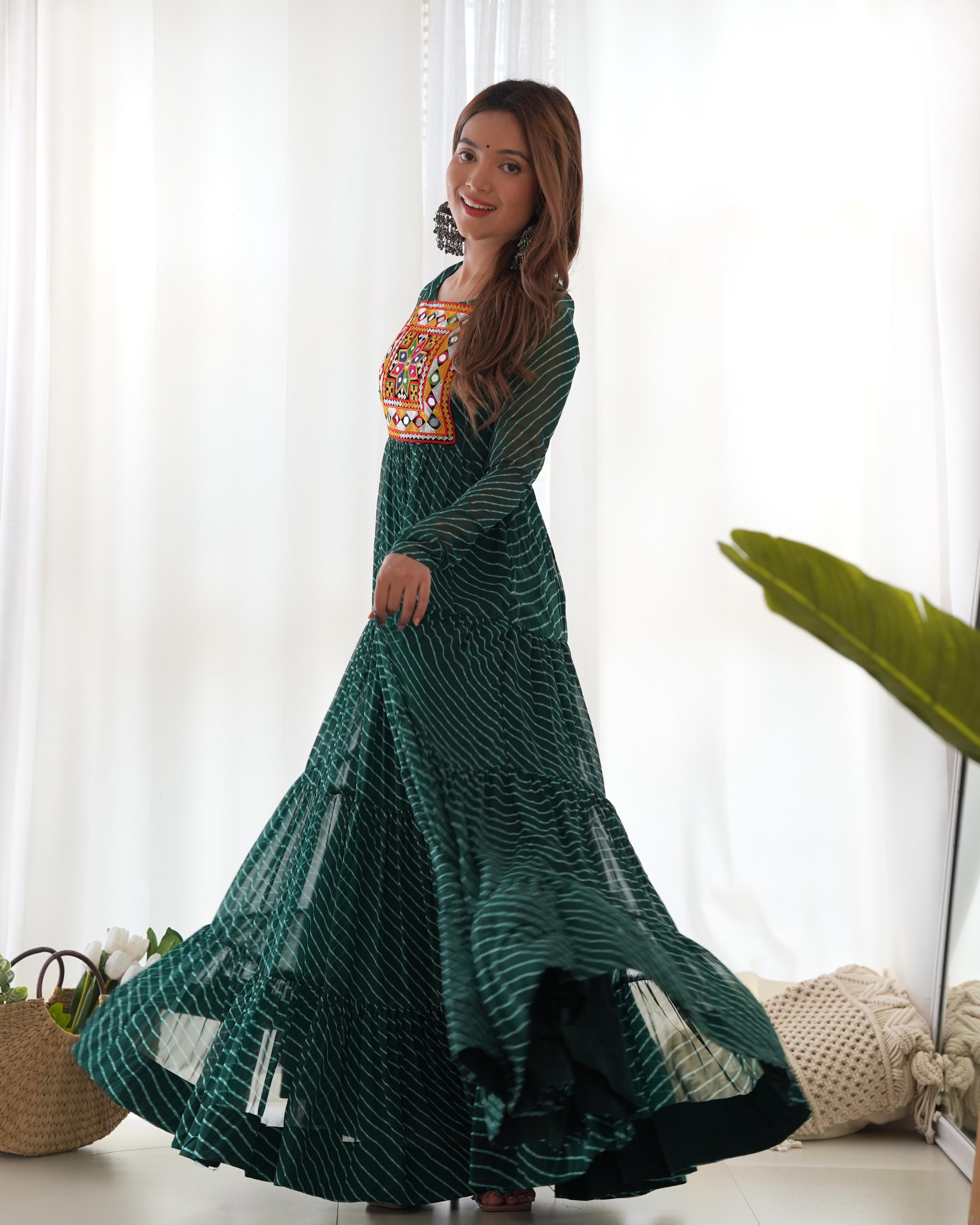 Bottle Green Soft Fox Georgette Anarkali Gown with Huge Flair for Festive Occasions