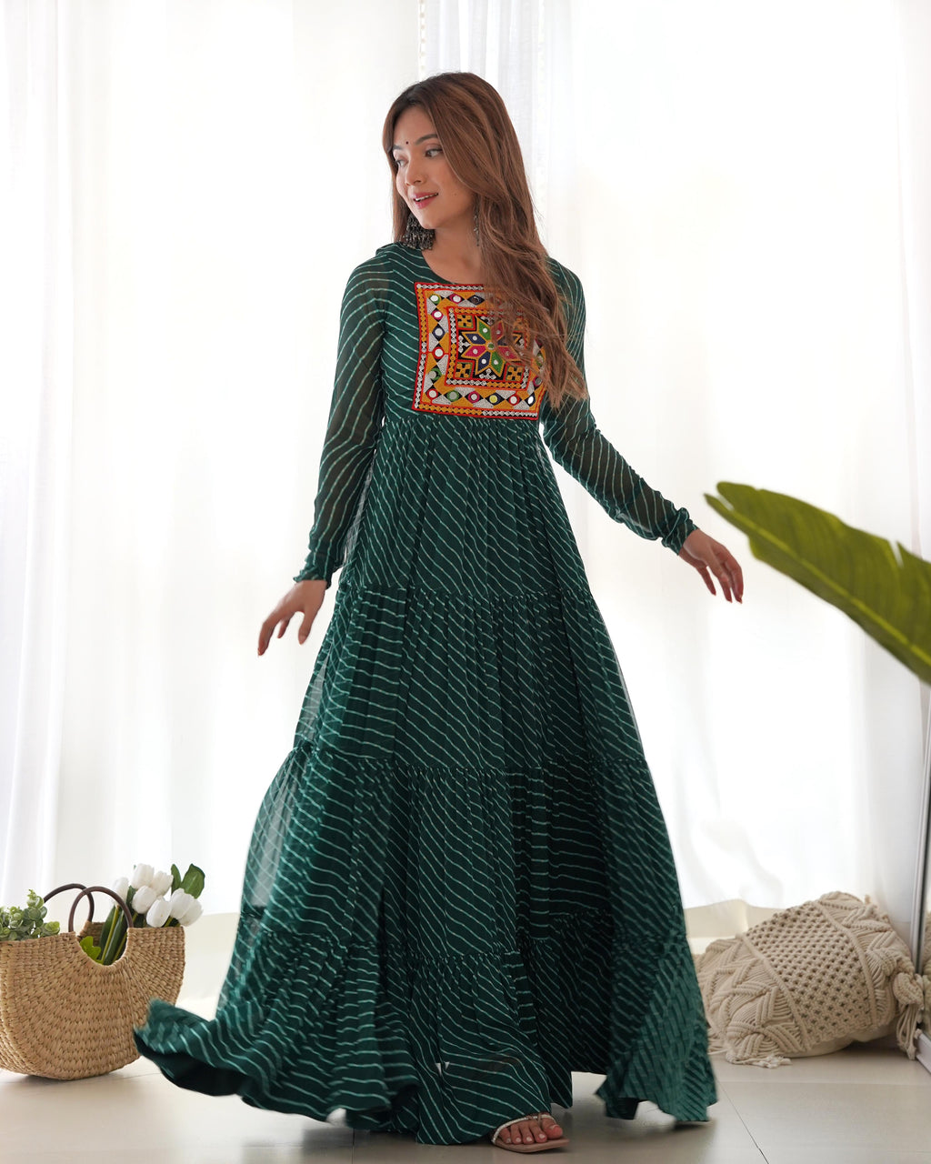 Bottle Green Soft Fox Georgette Anarkali Gown with Huge Flair for Festive Occasions