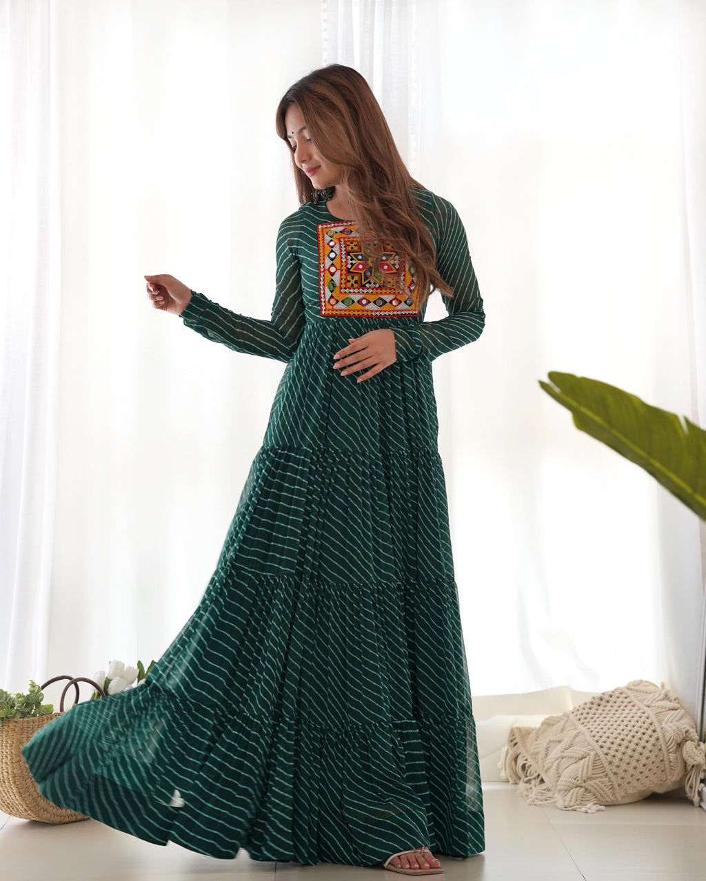 Bottle Green Soft Fox Georgette Anarkali Gown with Huge Flair for Festive Occasions