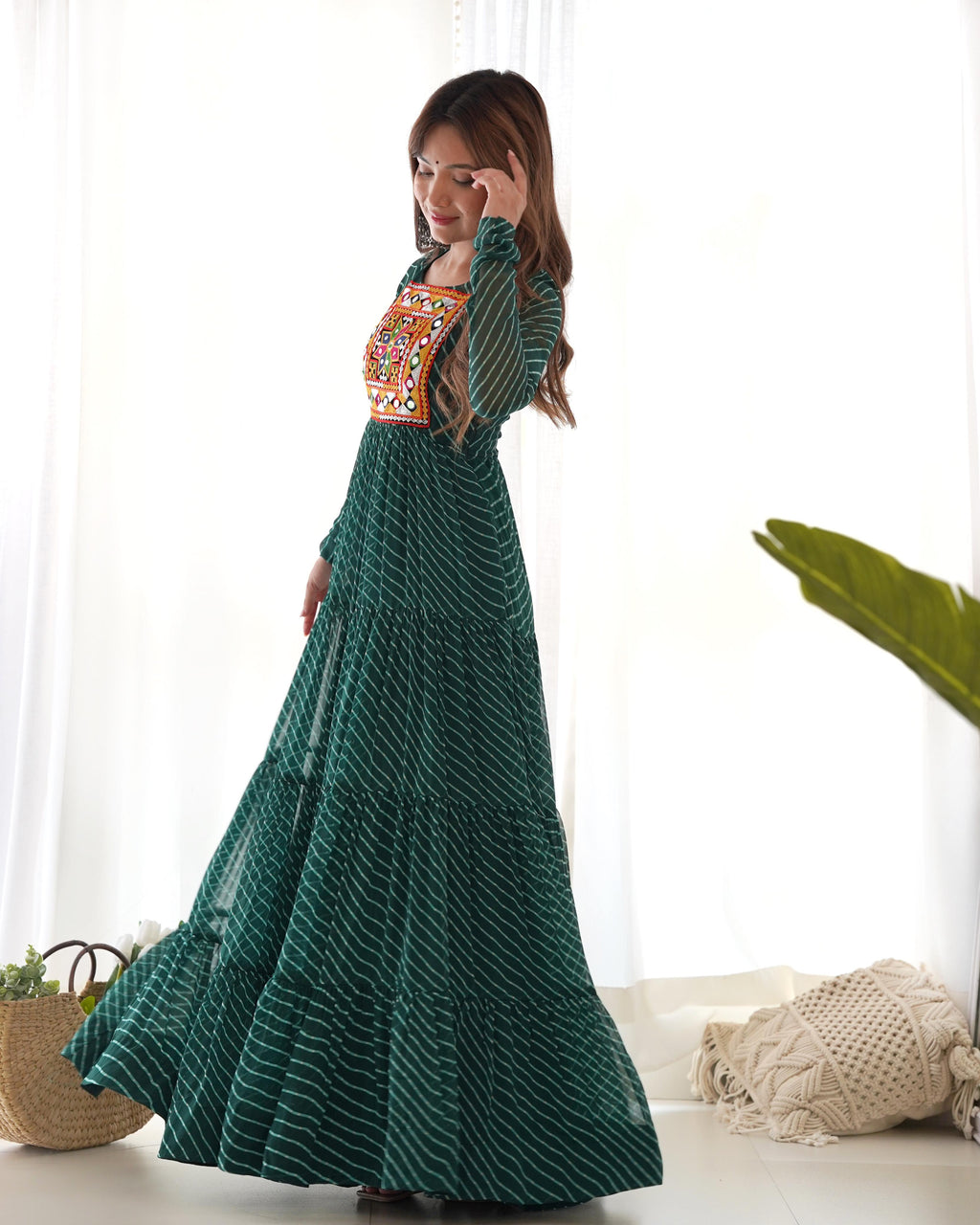 Bottle Green Soft Fox Georgette Anarkali Gown with Huge Flair for Festive Occasions