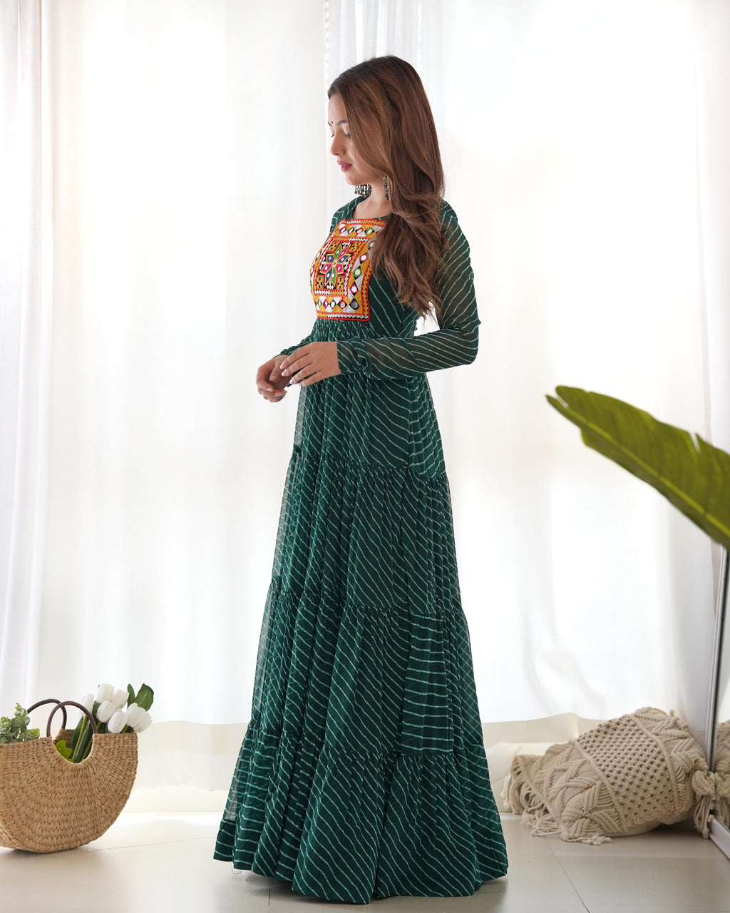 Bottle Green Soft Fox Georgette Anarkali Gown with Huge Flair for Festive Occasions