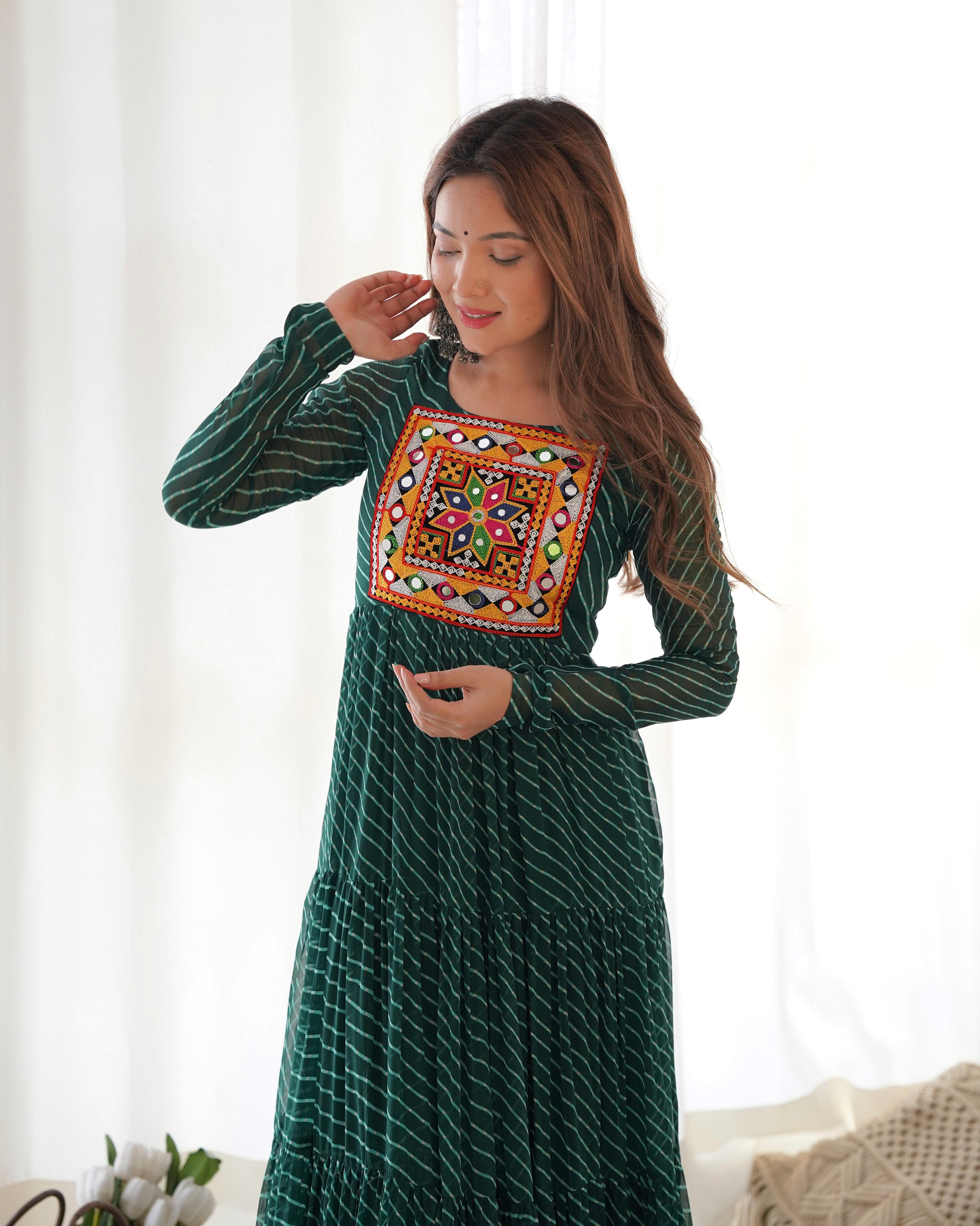 Bottle Green Soft Fox Georgette Anarkali Gown with Huge Flair for Festive Occasions