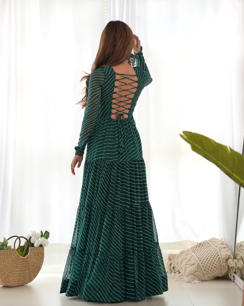 Bottle Green Soft Fox Georgette Anarkali Gown with Huge Flair for Festive Occasions