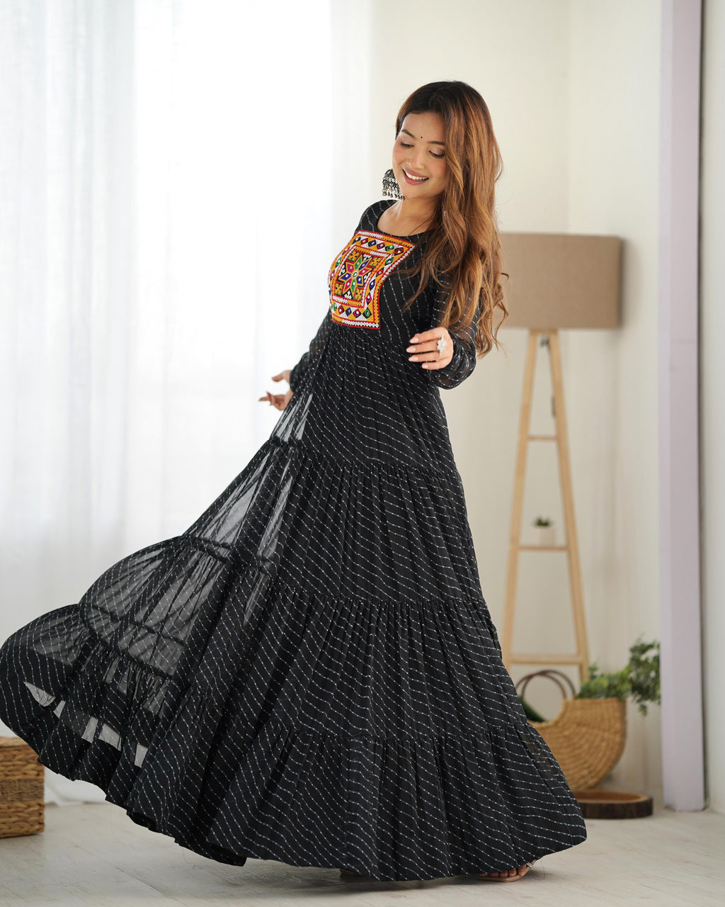 Black Soft Fox Georgette Anarkali Gown with Huge Flair for Festive Occasions