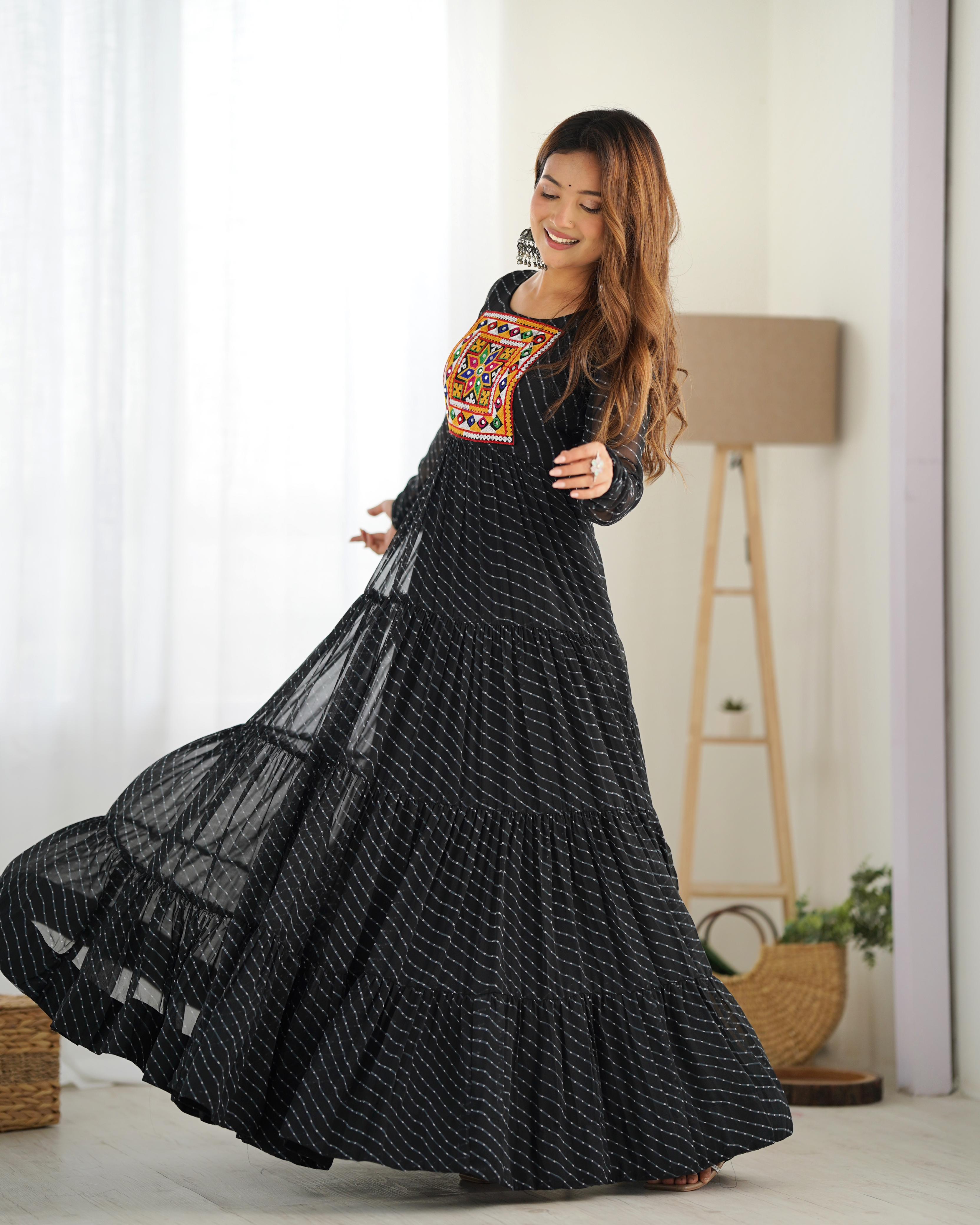 Black Soft Fox Georgette Anarkali Gown with Huge Flair for Festive Occasions