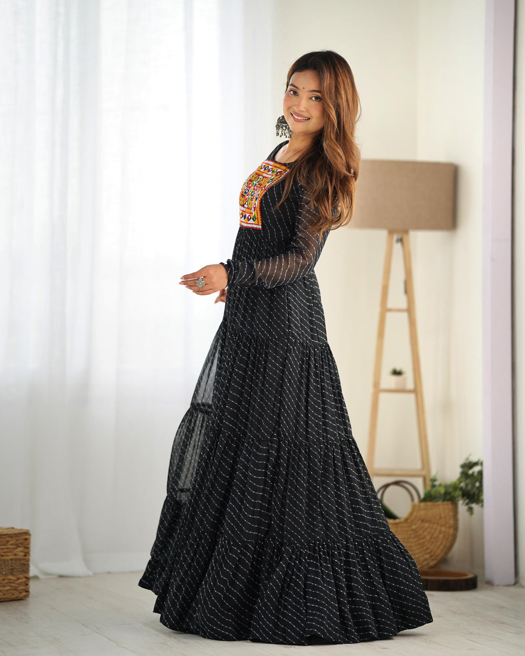 Black Soft Fox Georgette Anarkali Gown with Huge Flair for Festive Occasions