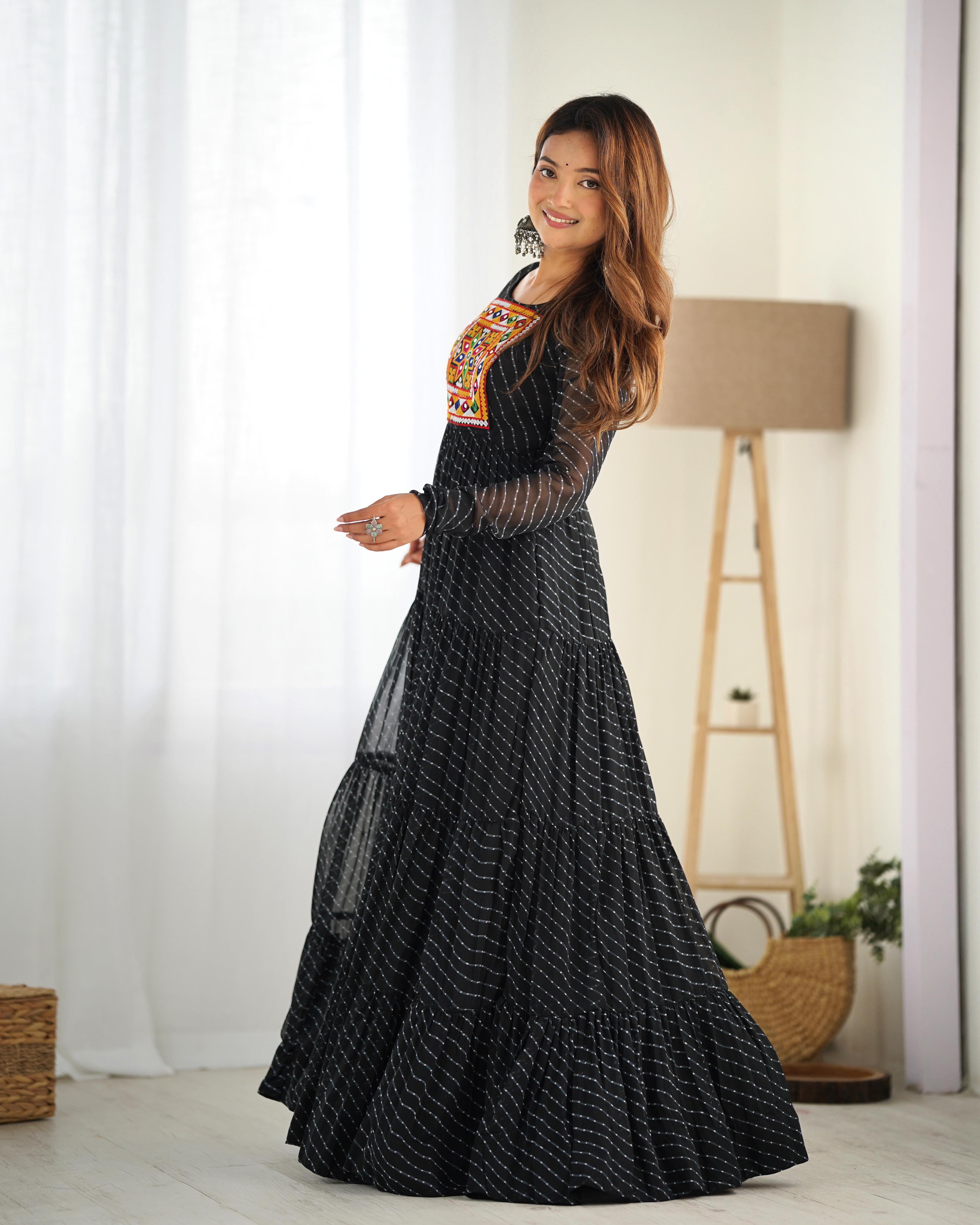 Black Soft Fox Georgette Anarkali Gown with Huge Flair for Festive Occasions
