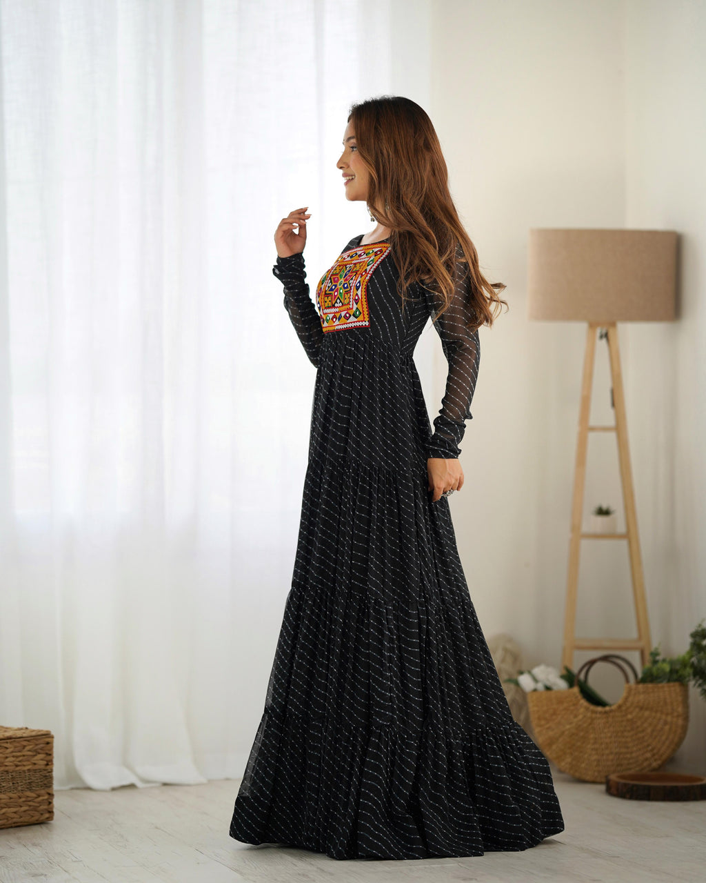 Black Soft Fox Georgette Anarkali Gown with Huge Flair for Festive Occasions
