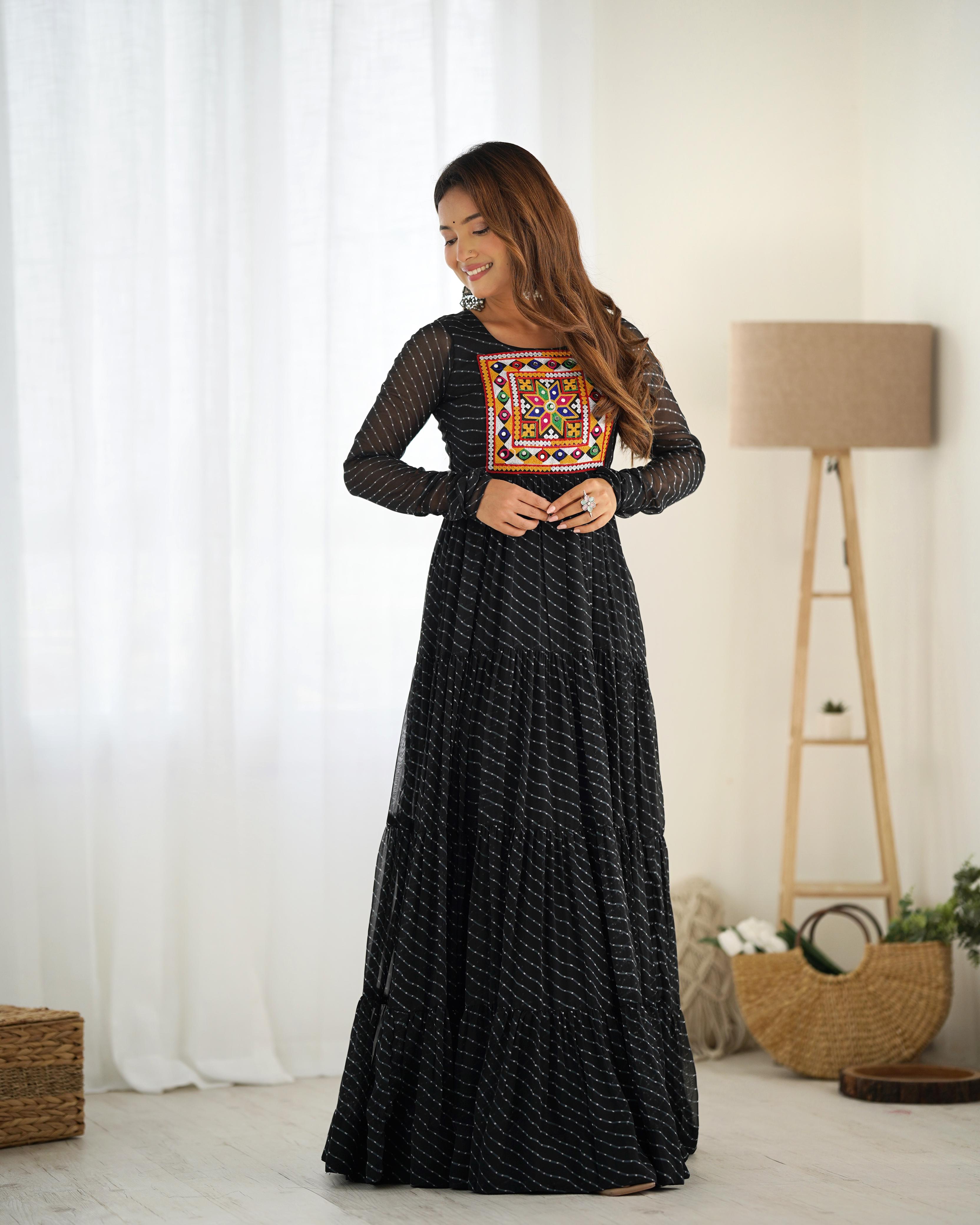 Black Soft Fox Georgette Anarkali Gown with Huge Flair for Festive Occasions