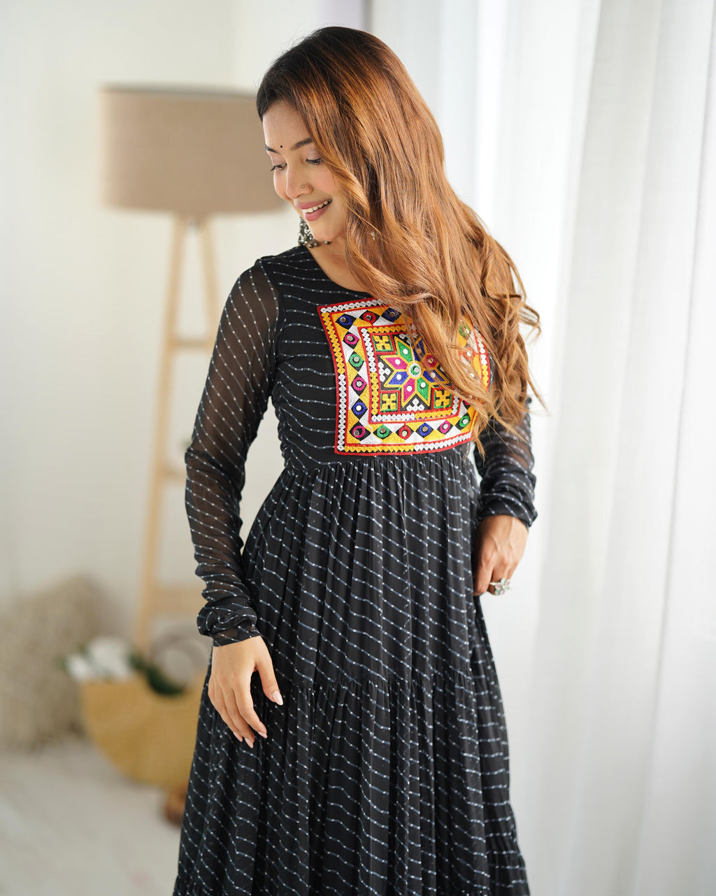 Black Soft Fox Georgette Anarkali Gown with Huge Flair for Festive Occasions