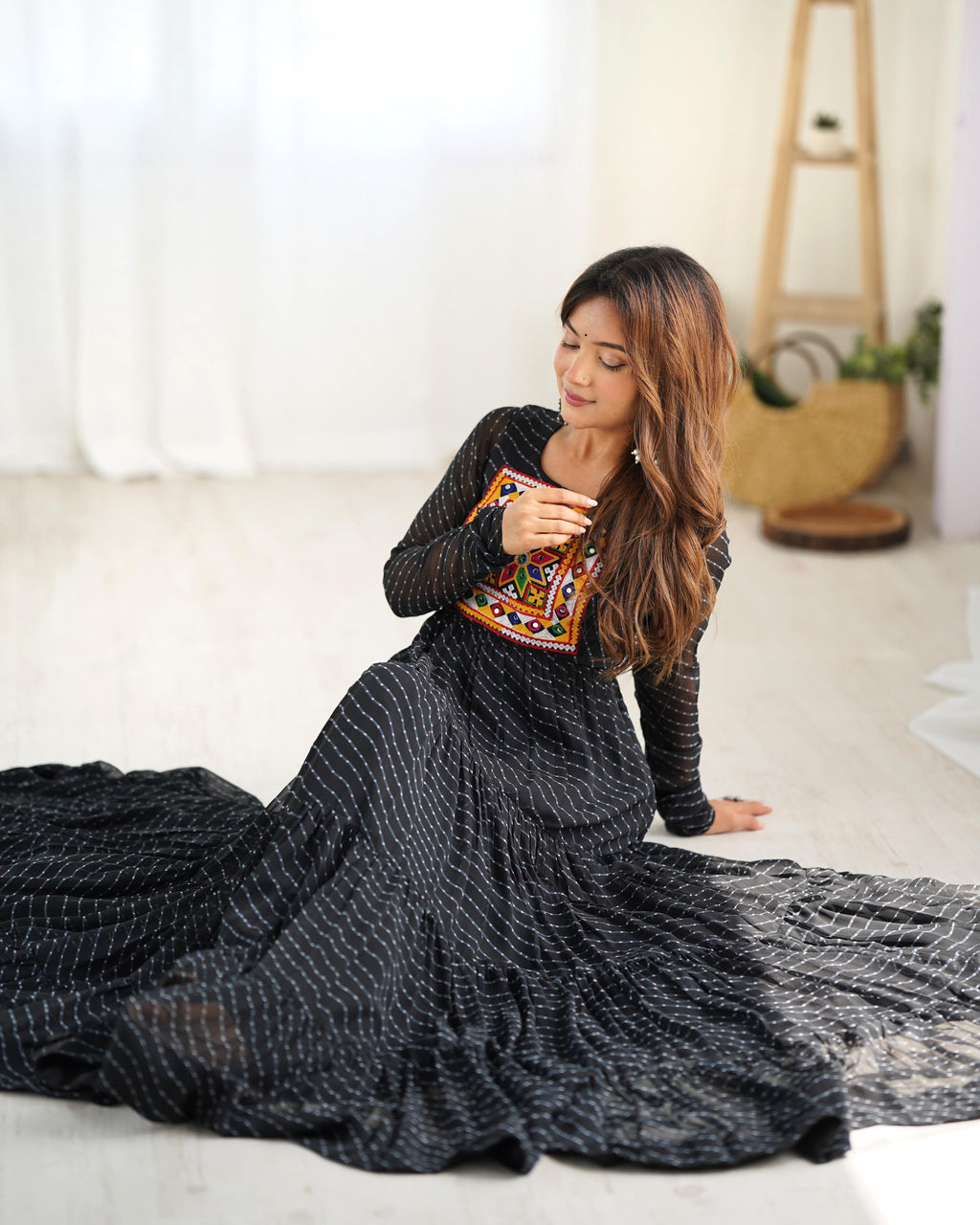 Black Soft Fox Georgette Anarkali Gown with Huge Flair for Festive Occasions