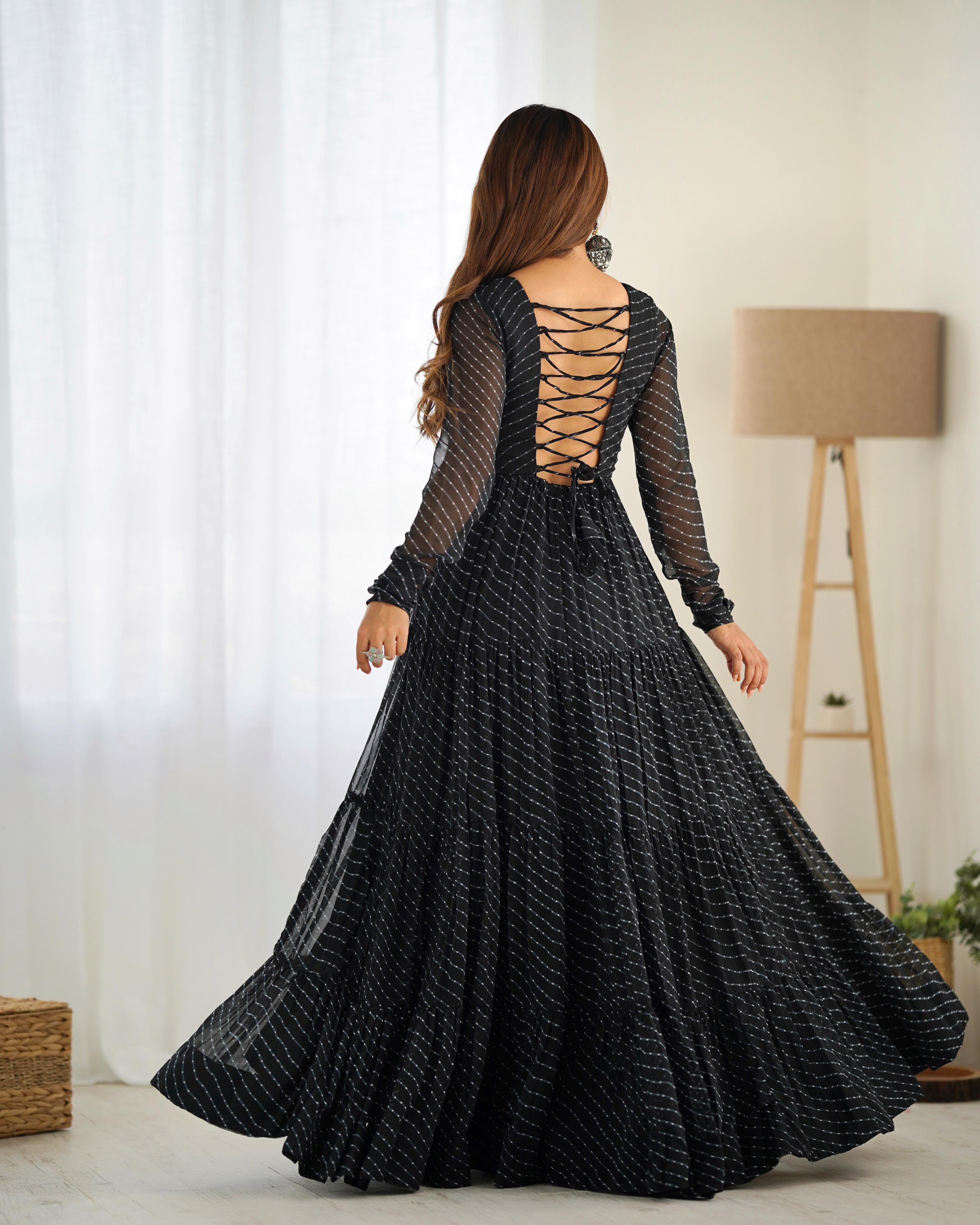 Black Soft Fox Georgette Anarkali Gown with Huge Flair for Festive Occasions