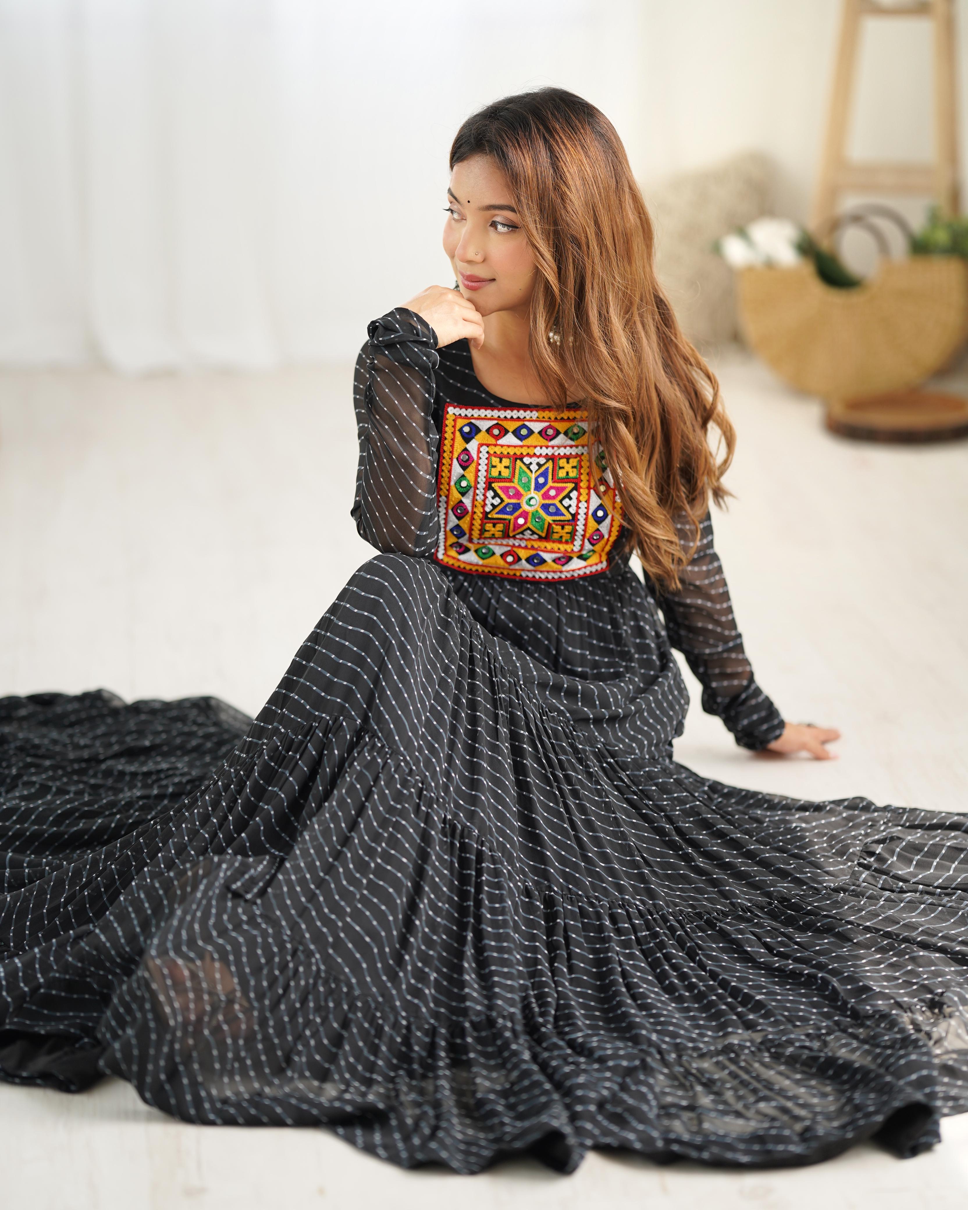 Black Soft Fox Georgette Anarkali Gown with Huge Flair for Festive Occasions