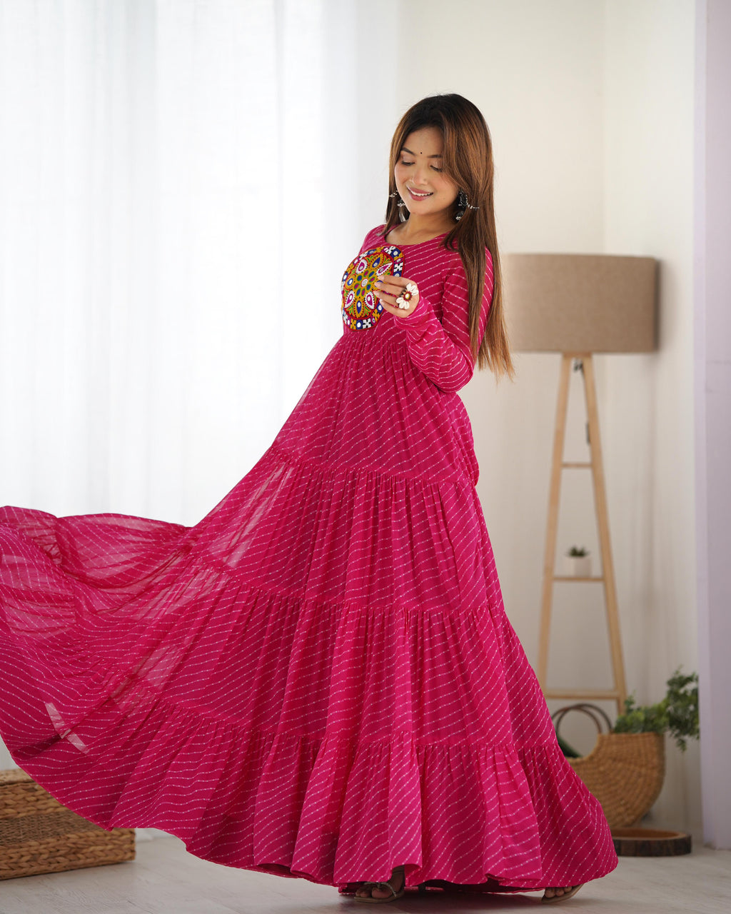 Pink Soft Fox Georgette Anarkali Gown with Huge Flair for Festive Occasions