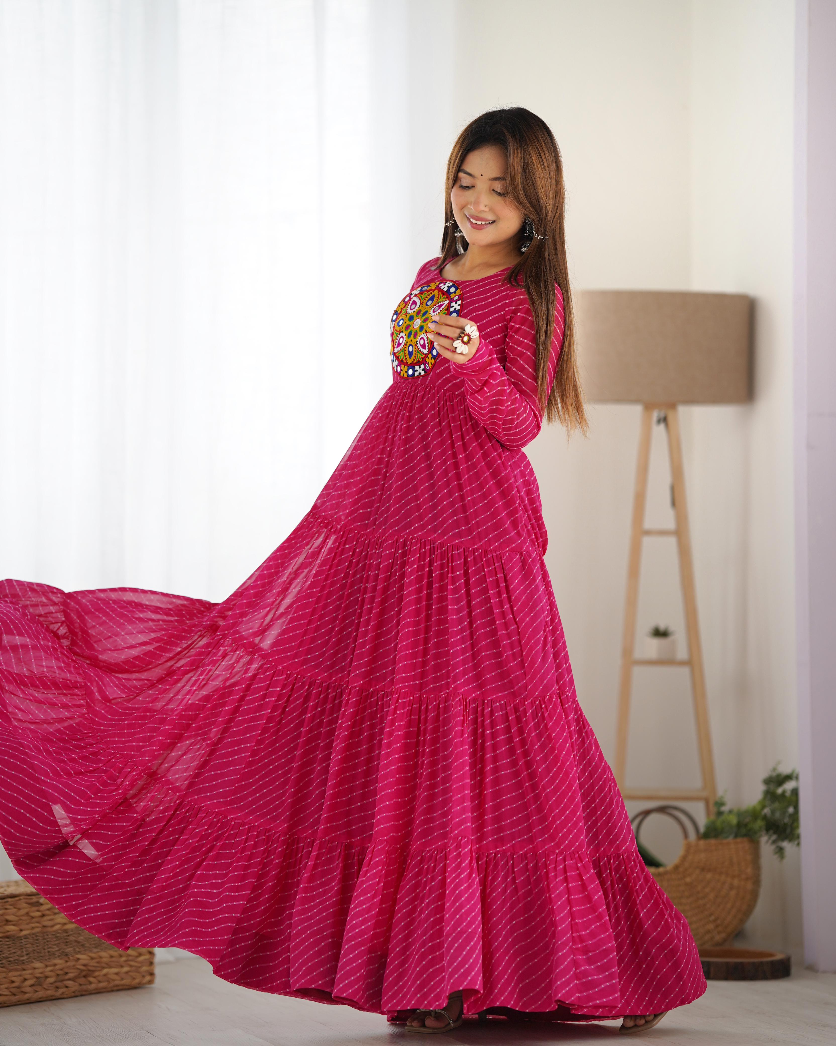 Pink Soft Fox Georgette Anarkali Gown with Huge Flair for Festive Occasions