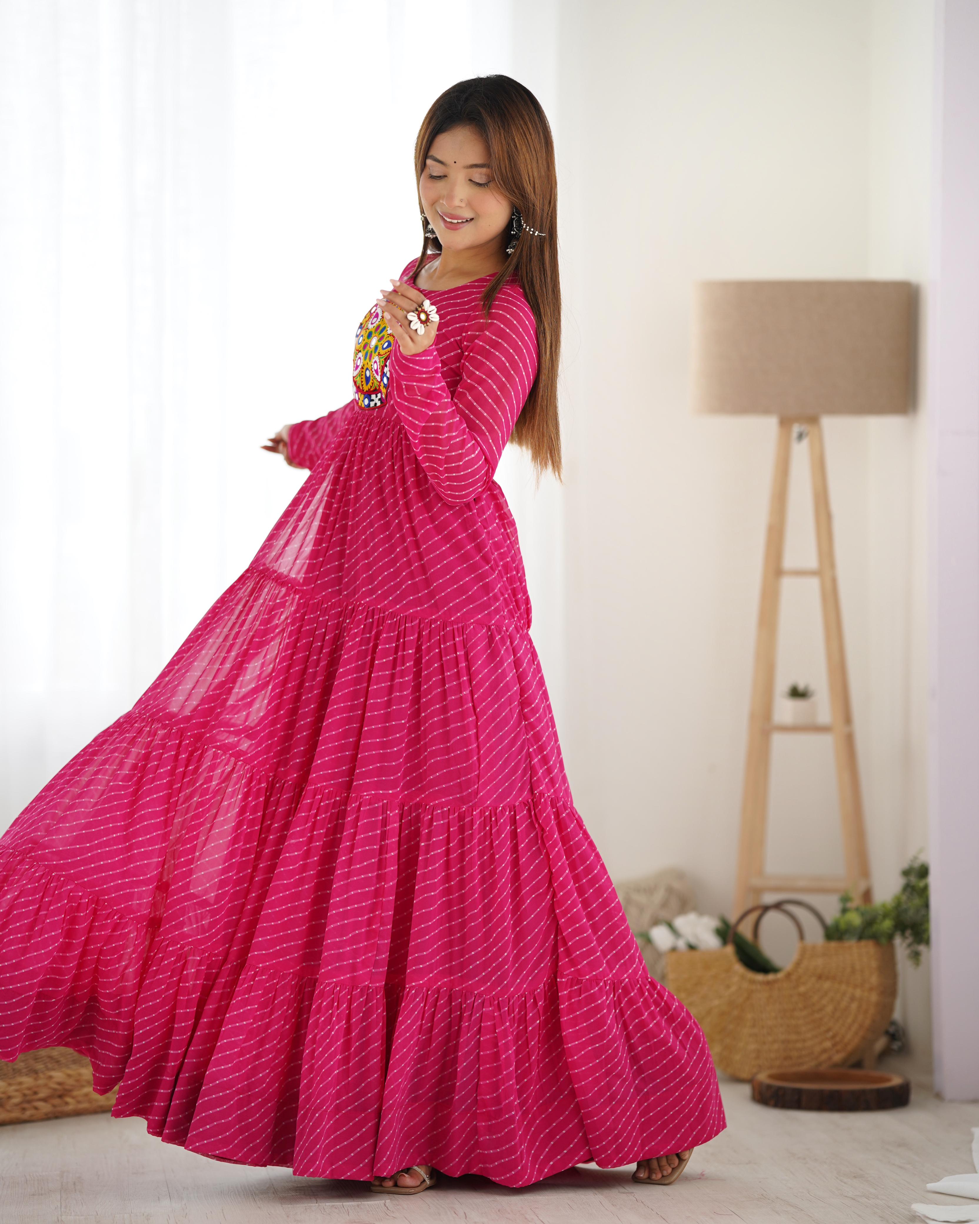 Pink Soft Fox Georgette Anarkali Gown with Huge Flair for Festive Occasions