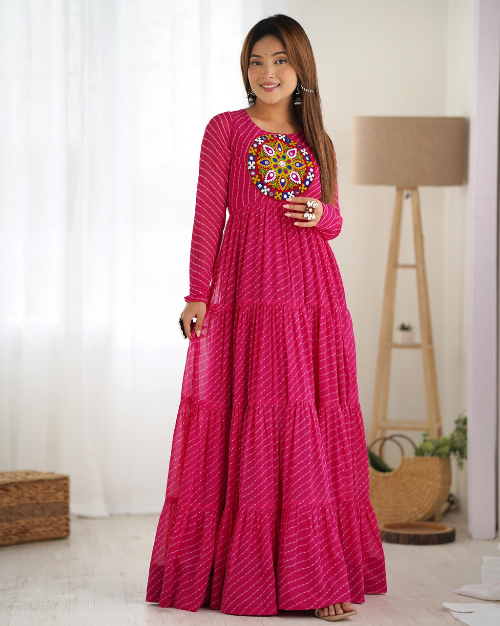 Pink Soft Fox Georgette Anarkali Gown with Huge Flair for Festive Occasions