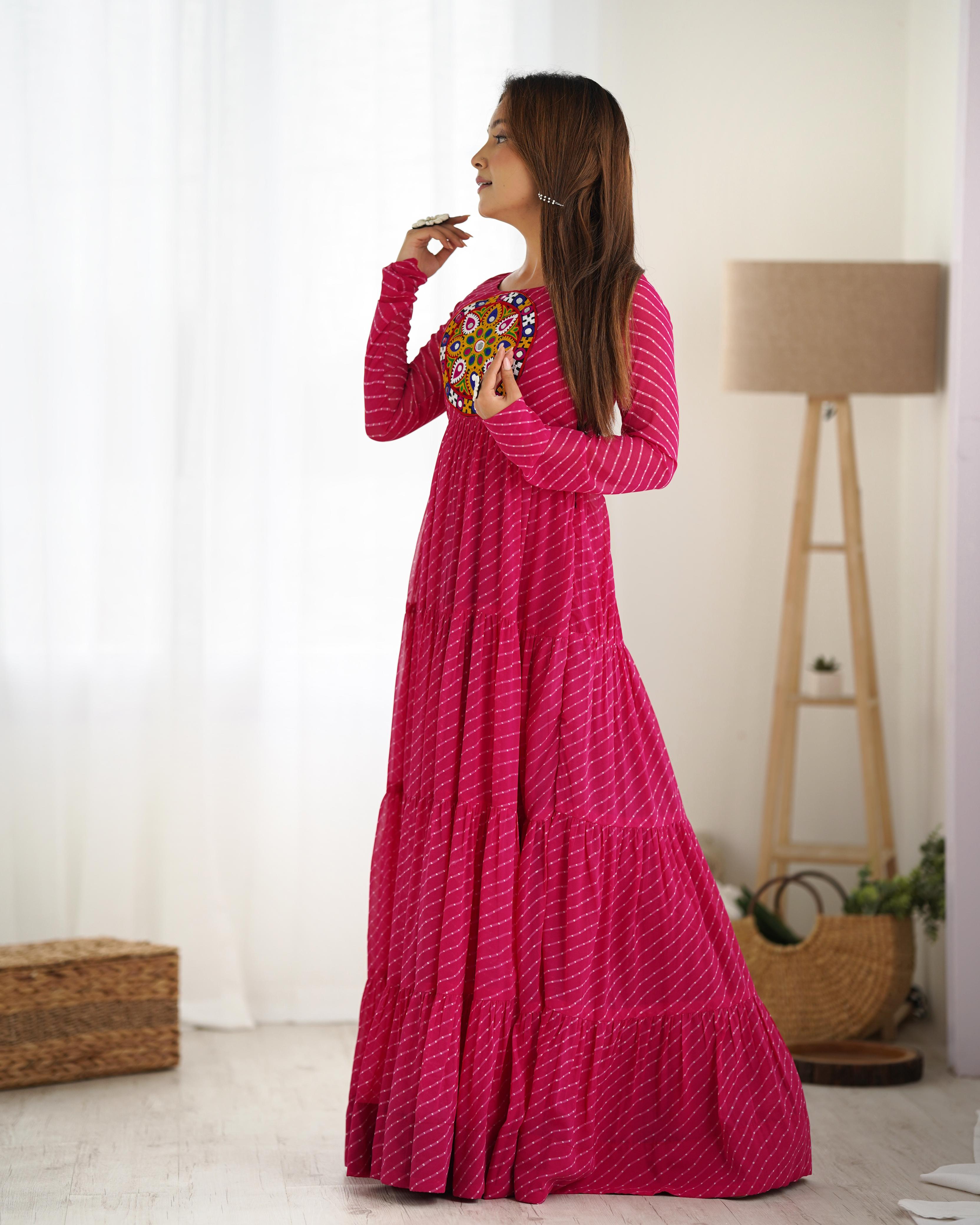 Pink Soft Fox Georgette Anarkali Gown with Huge Flair for Festive Occasions