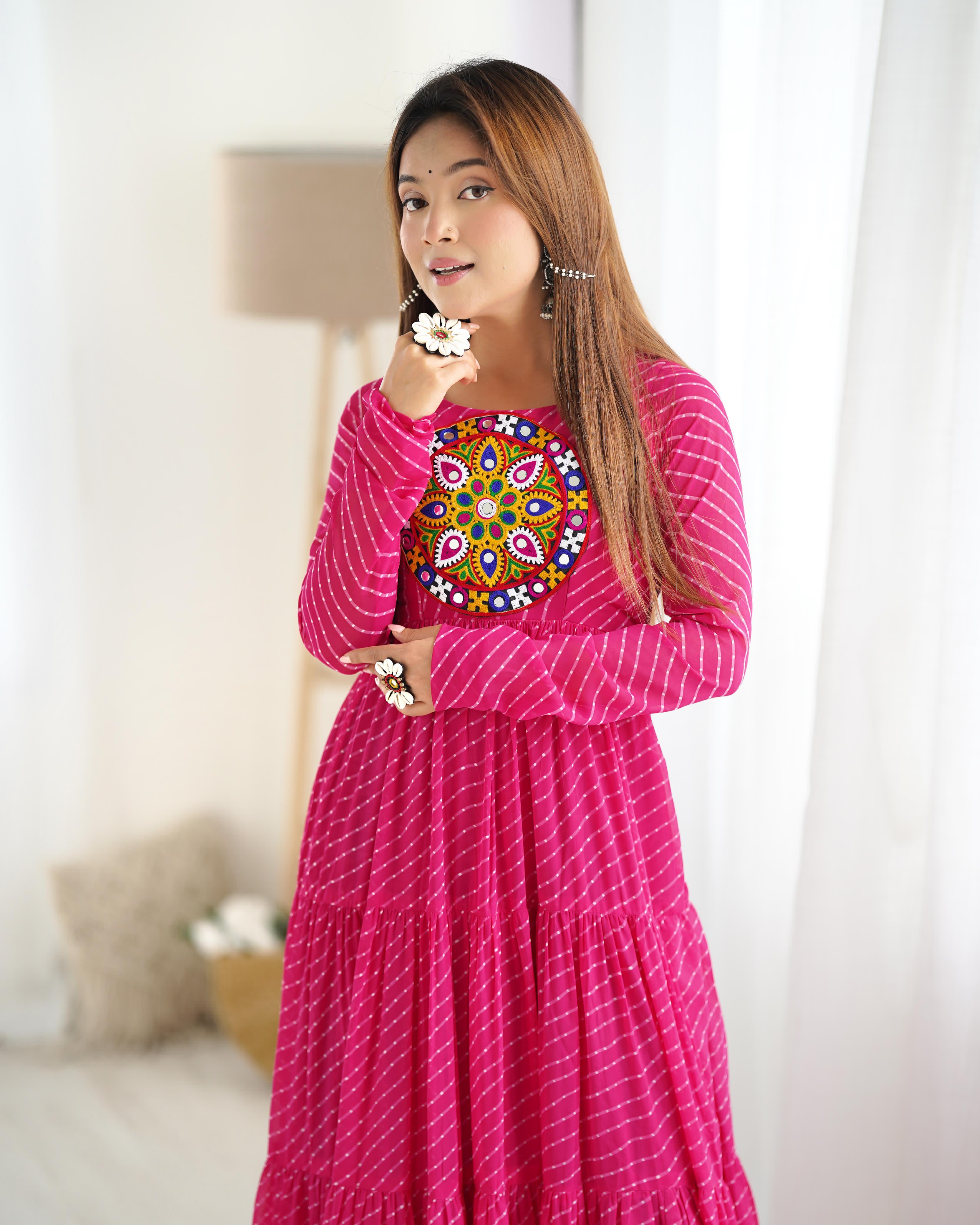 Pink Soft Fox Georgette Anarkali Gown with Huge Flair for Festive Occasions