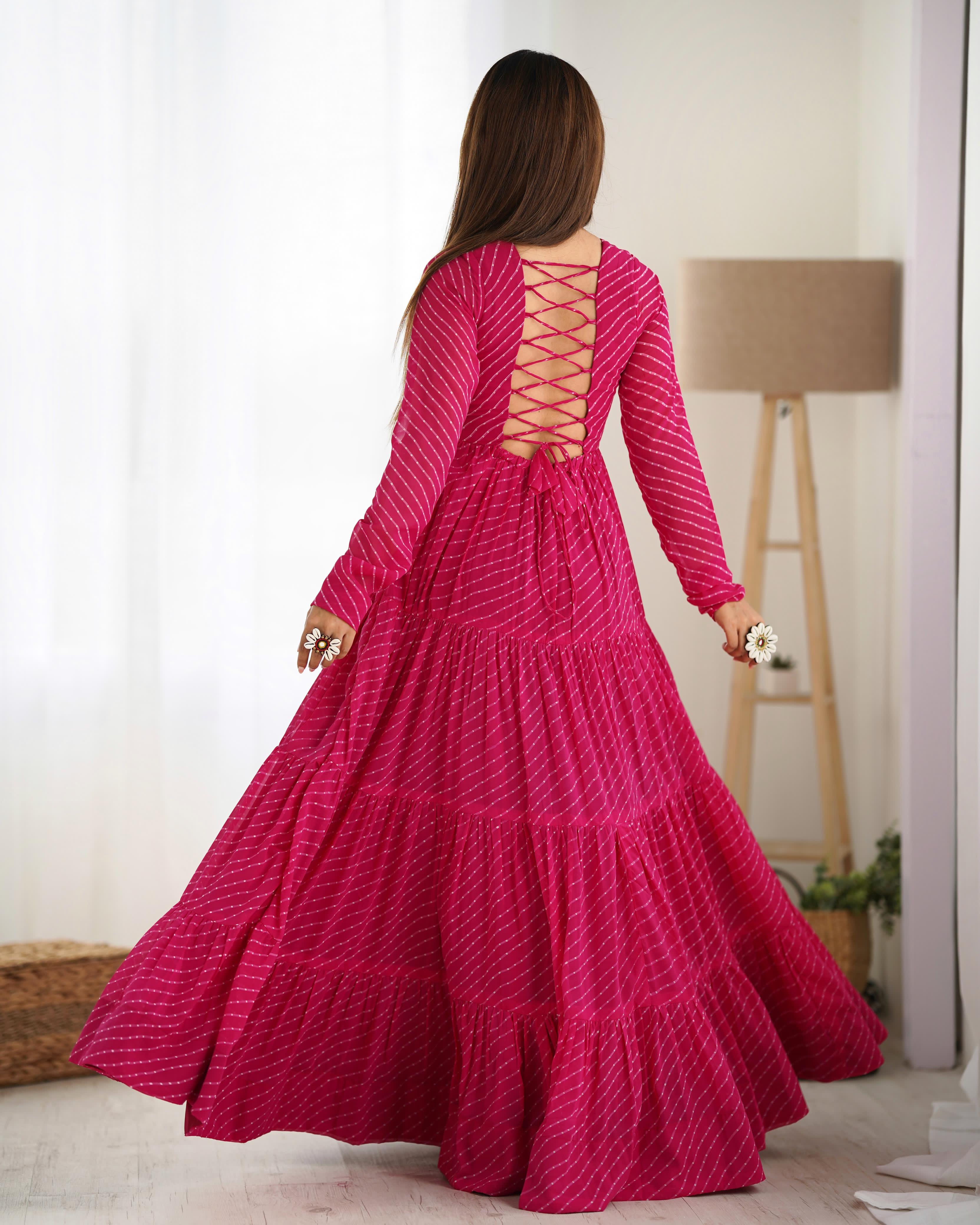 Pink Soft Fox Georgette Anarkali Gown with Huge Flair for Festive Occasions