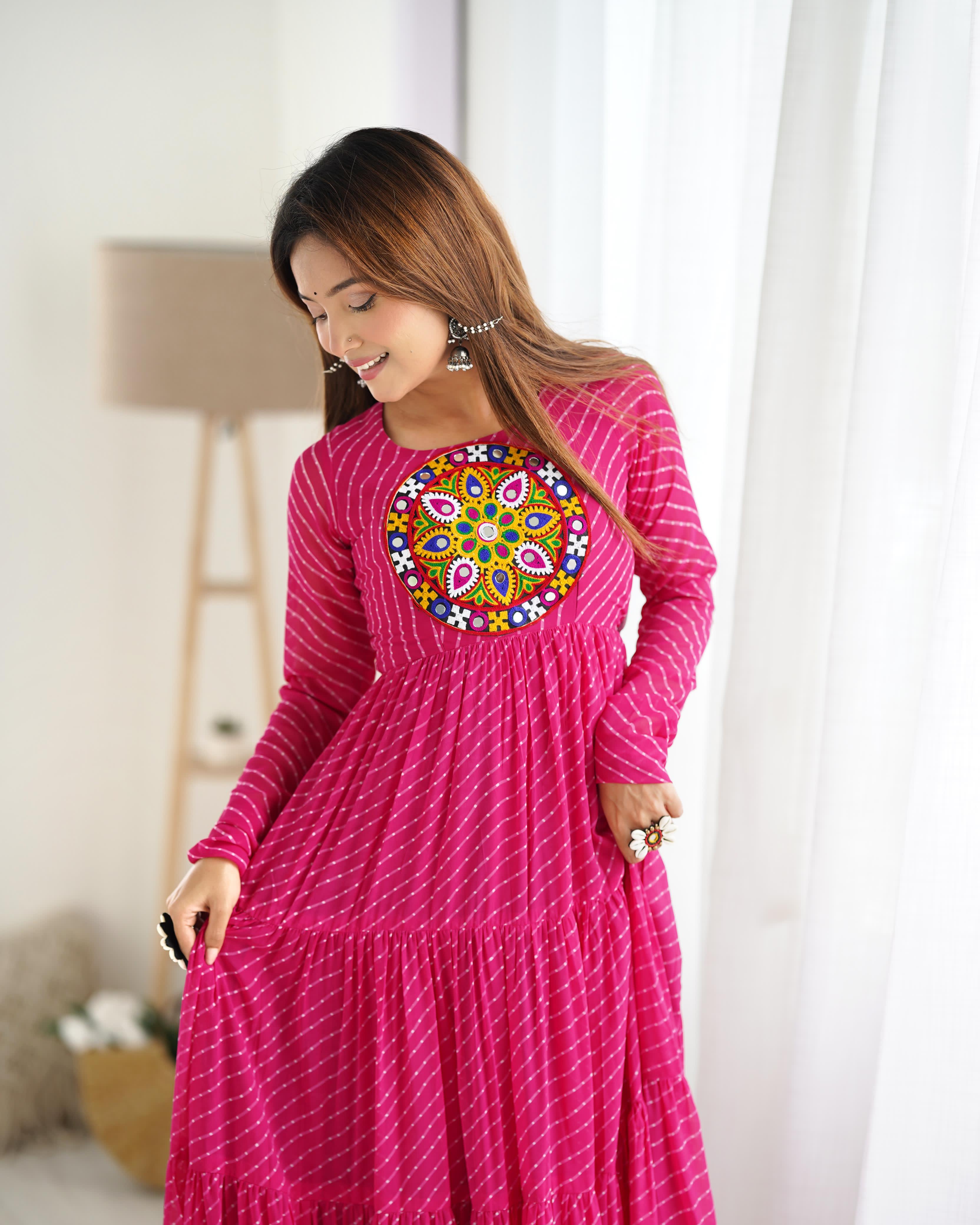 Pink Soft Fox Georgette Anarkali Gown with Huge Flair for Festive Occasions