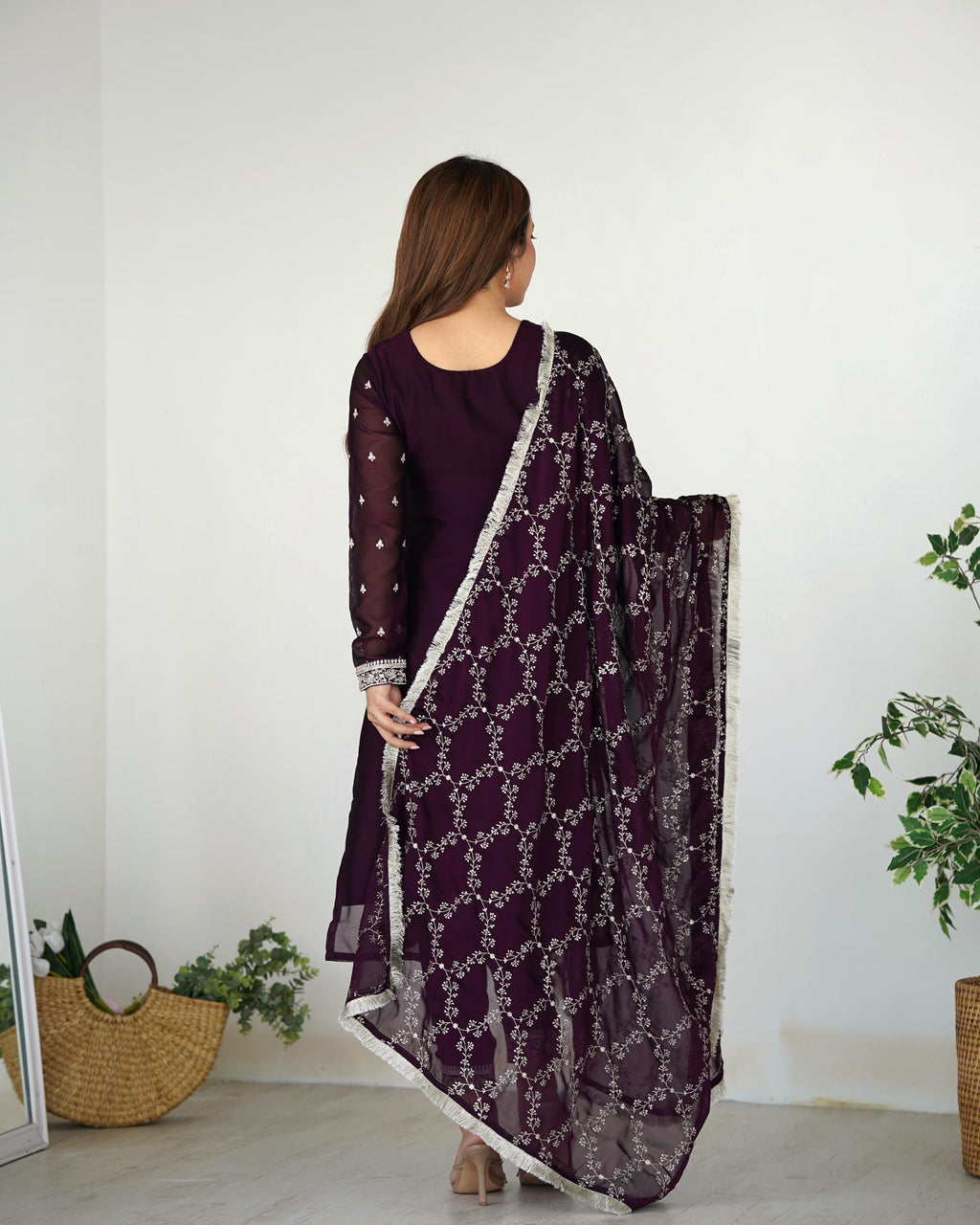 Wine Pure Rangoli Silk Kurta Suit Set with Dupatta and Pant for Festive Occasions