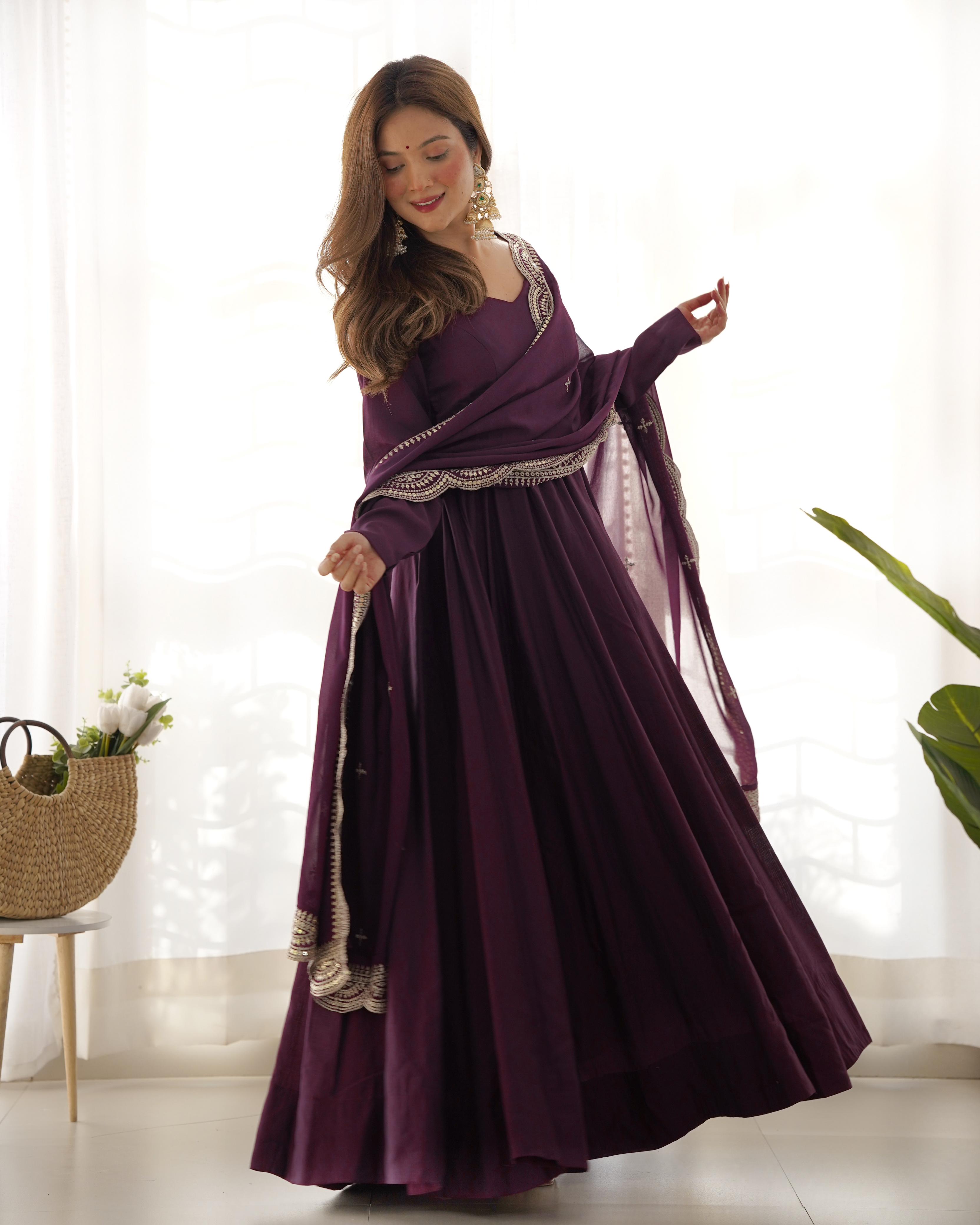 Wine Chanderi Silk Anarkali Suit Set with Huge Flair for Festive Occasions