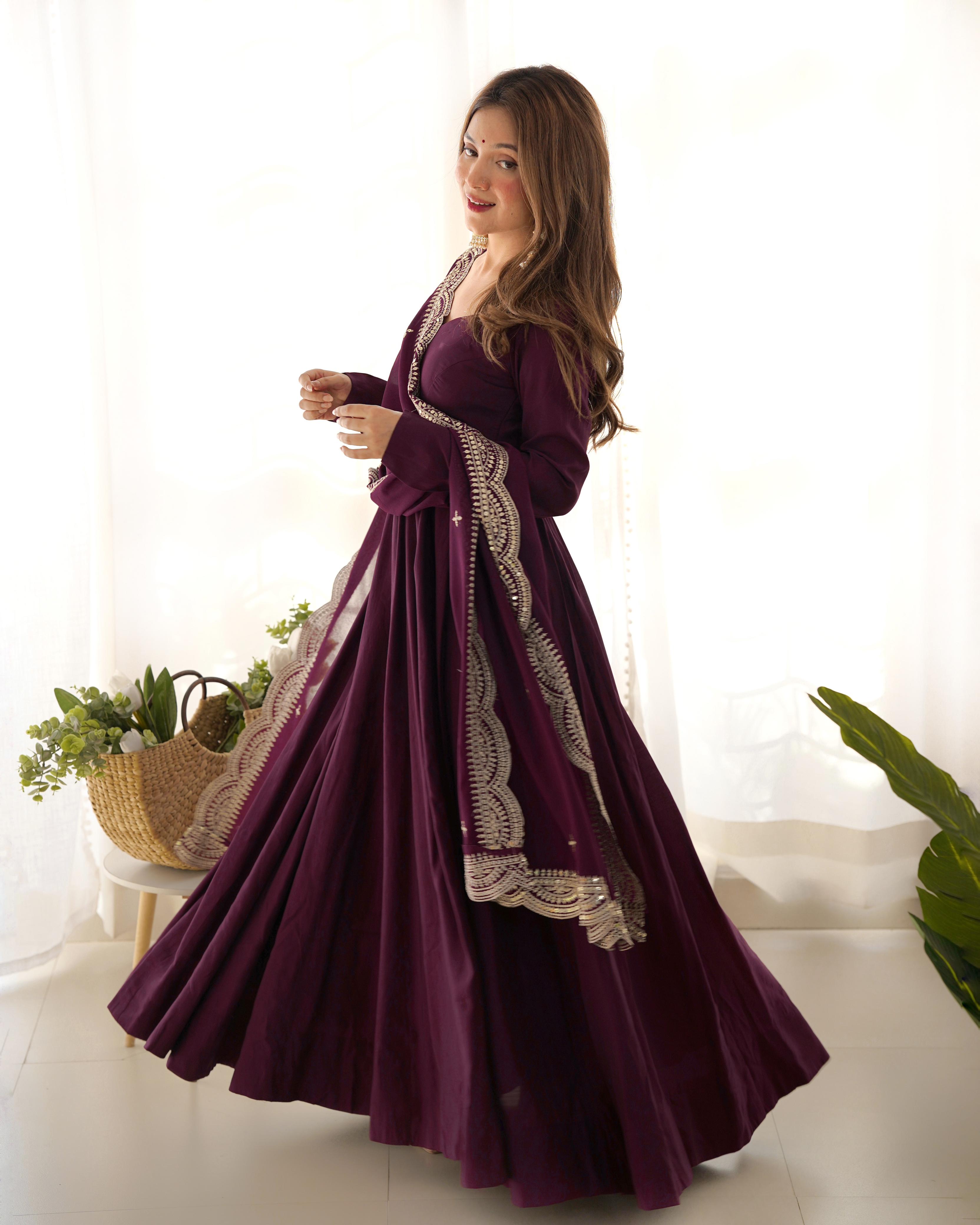 Wine Chanderi Silk Anarkali Suit Set with Huge Flair for Festive Occasions