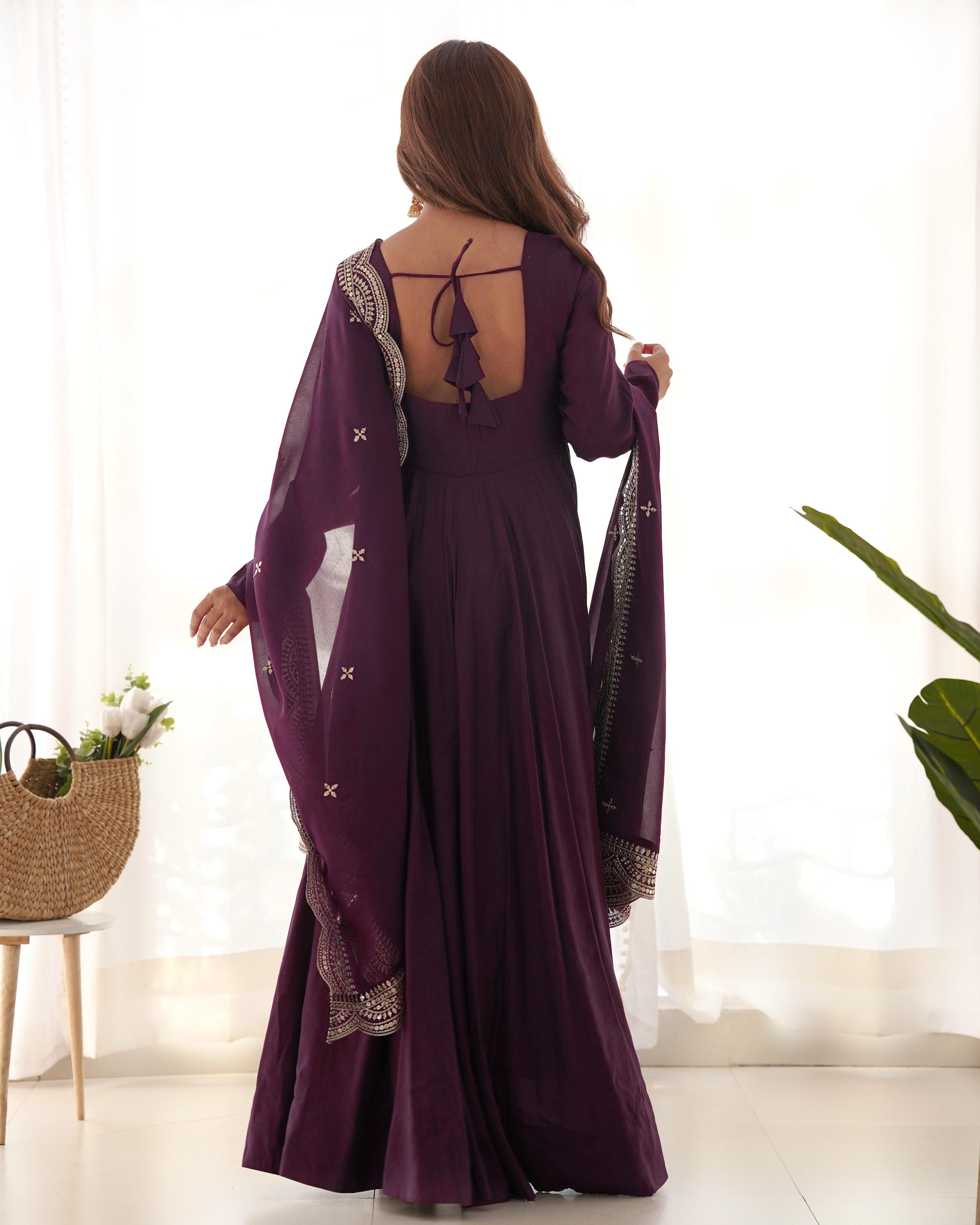 Wine Chanderi Silk Anarkali Suit Set with Huge Flair for Festive Occasions