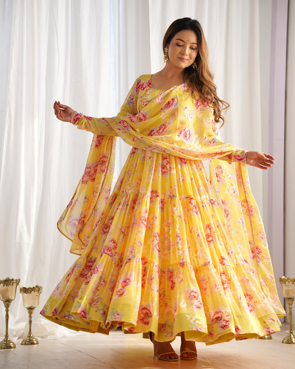 Yellow Soft Georgette Anarkali Lehenga Suit with Huge Flair for Festive Occasions