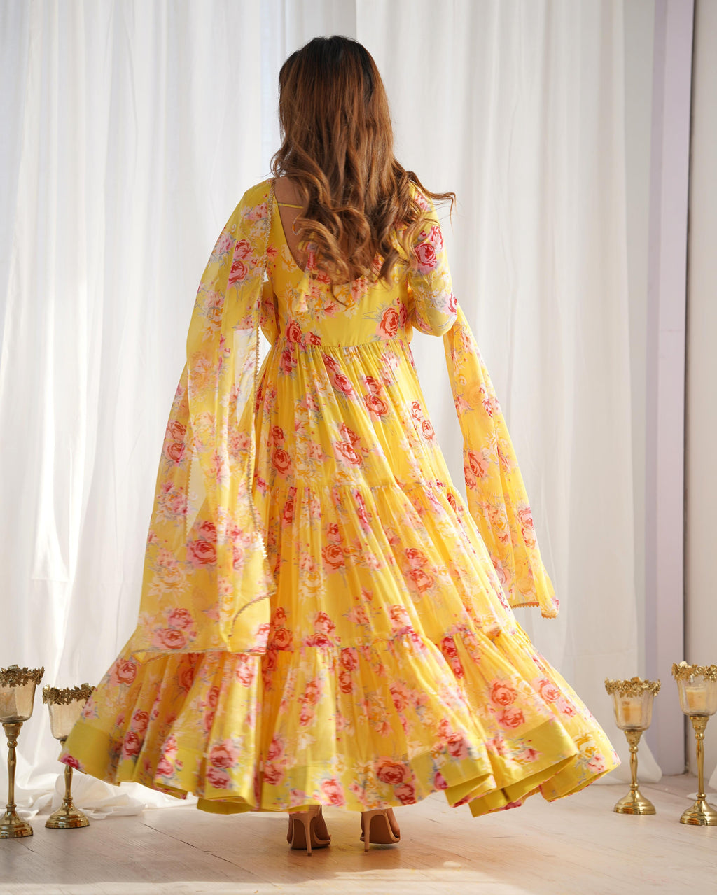 Yellow Soft Georgette Anarkali Lehenga Suit with Huge Flair for Festive Occasions