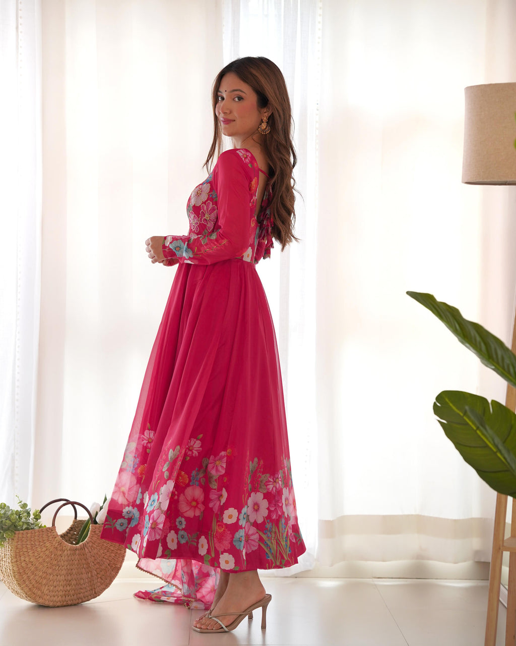 Pink Soft Organza Anarkali Lehenga Suit Set with Huge Flair for Festive Wear