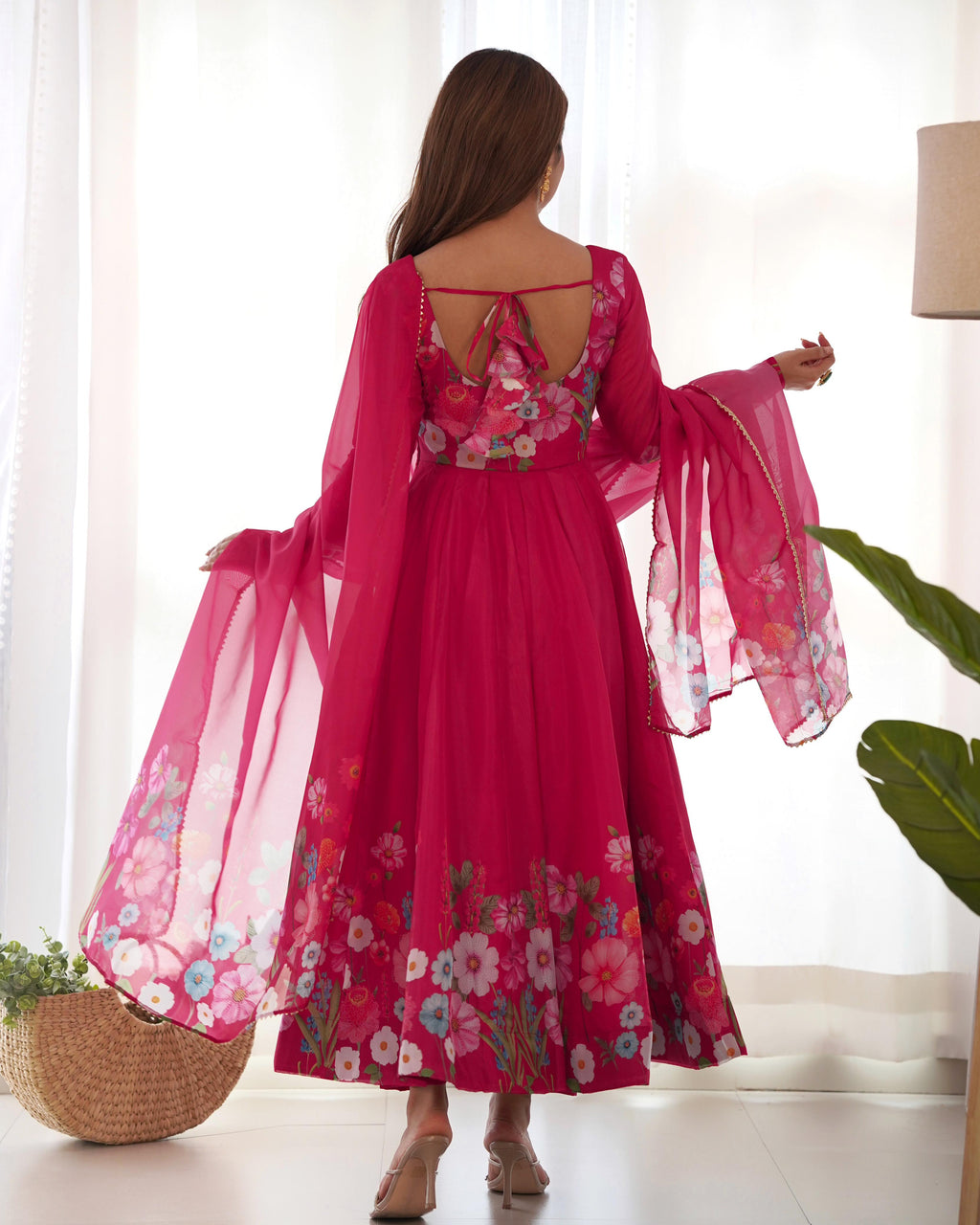 Pink Soft Organza Anarkali Lehenga Suit Set with Huge Flair for Festive Wear