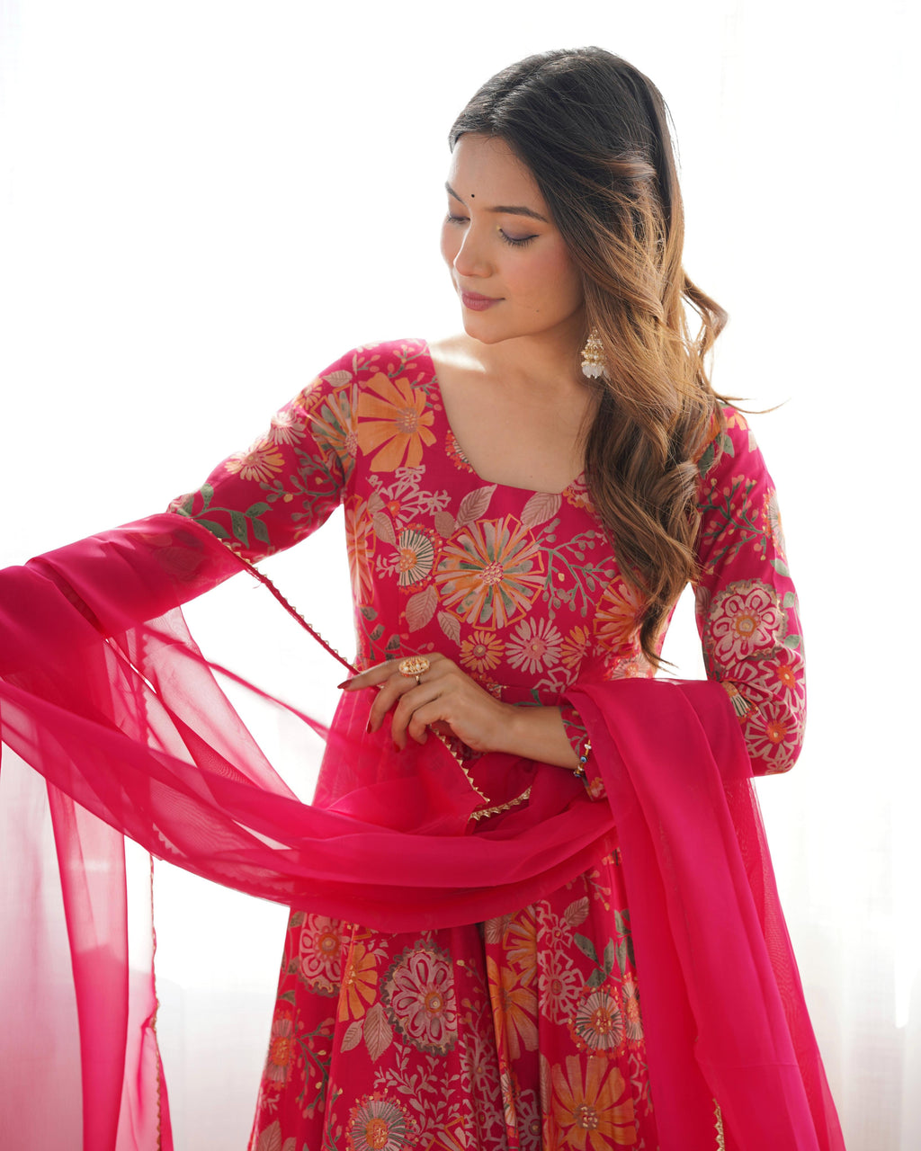 Pink Roman Silk Chanderi Kediya Set with Huge Flair for festive occasions