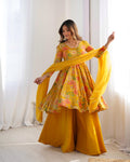 Yellow Roman Silk Chanderi Kediya Set with Huge Flair for festive occasions
