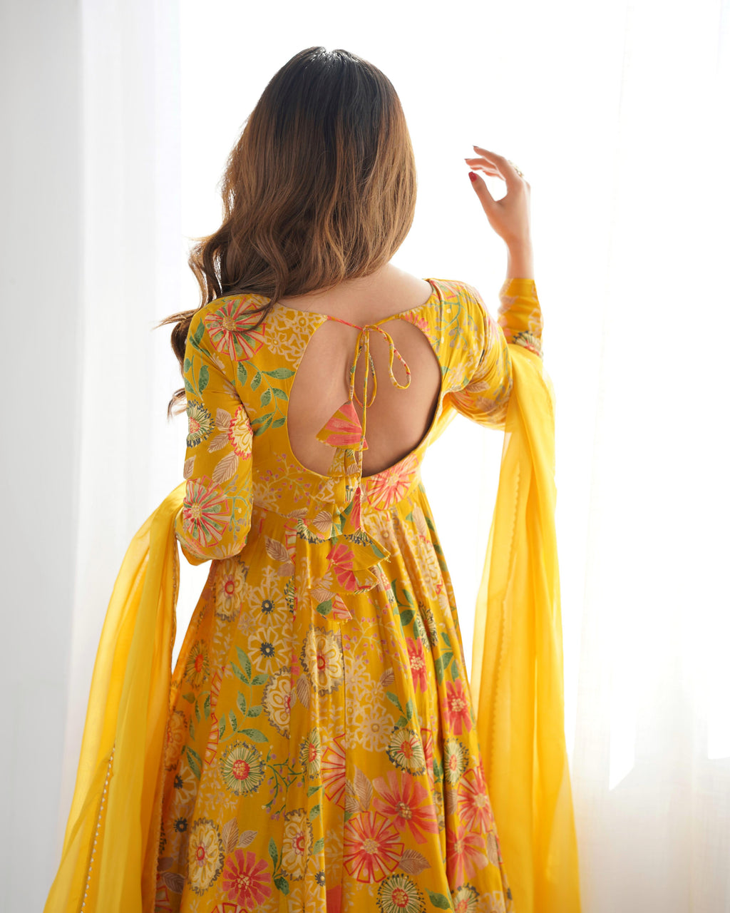 Yellow Roman Silk Chanderi Kediya Set with Huge Flair for festive occasions
