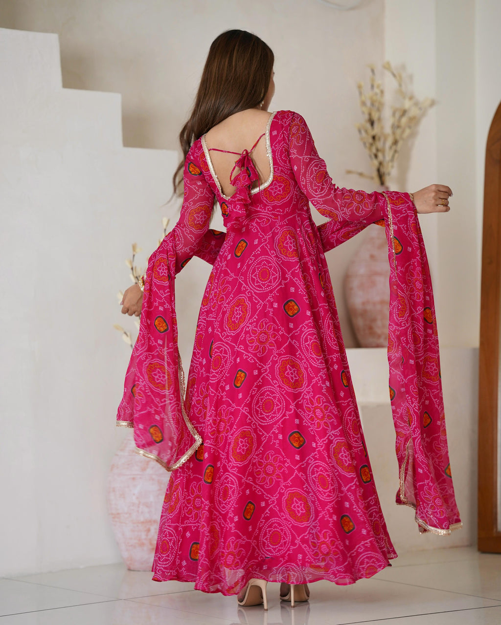 Pink Lightweight Chiffon Anarkali Suit Set with Huge Flair - Festive Wear