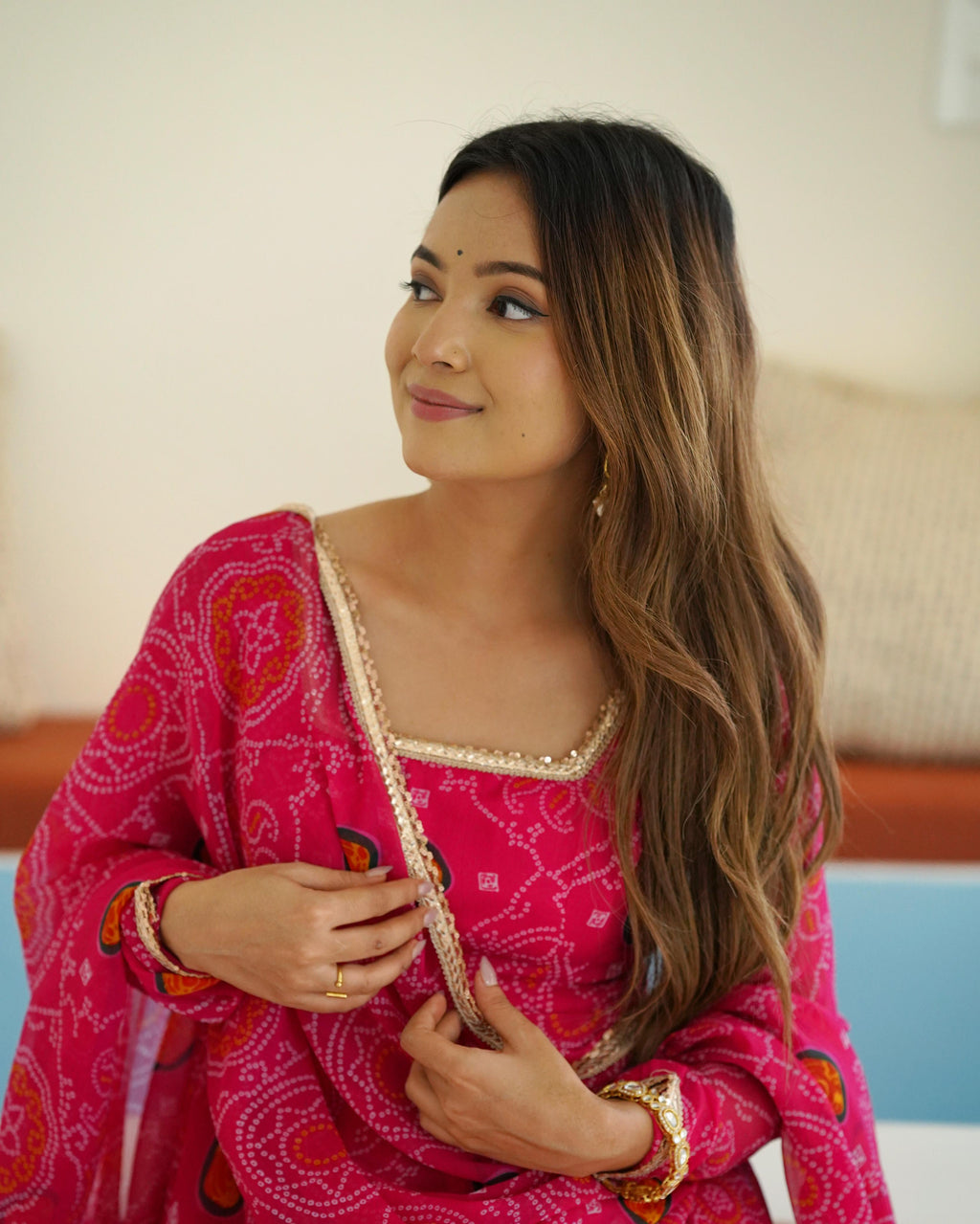 Pink Lightweight Chiffon Anarkali Suit Set with Huge Flair - Festive Wear