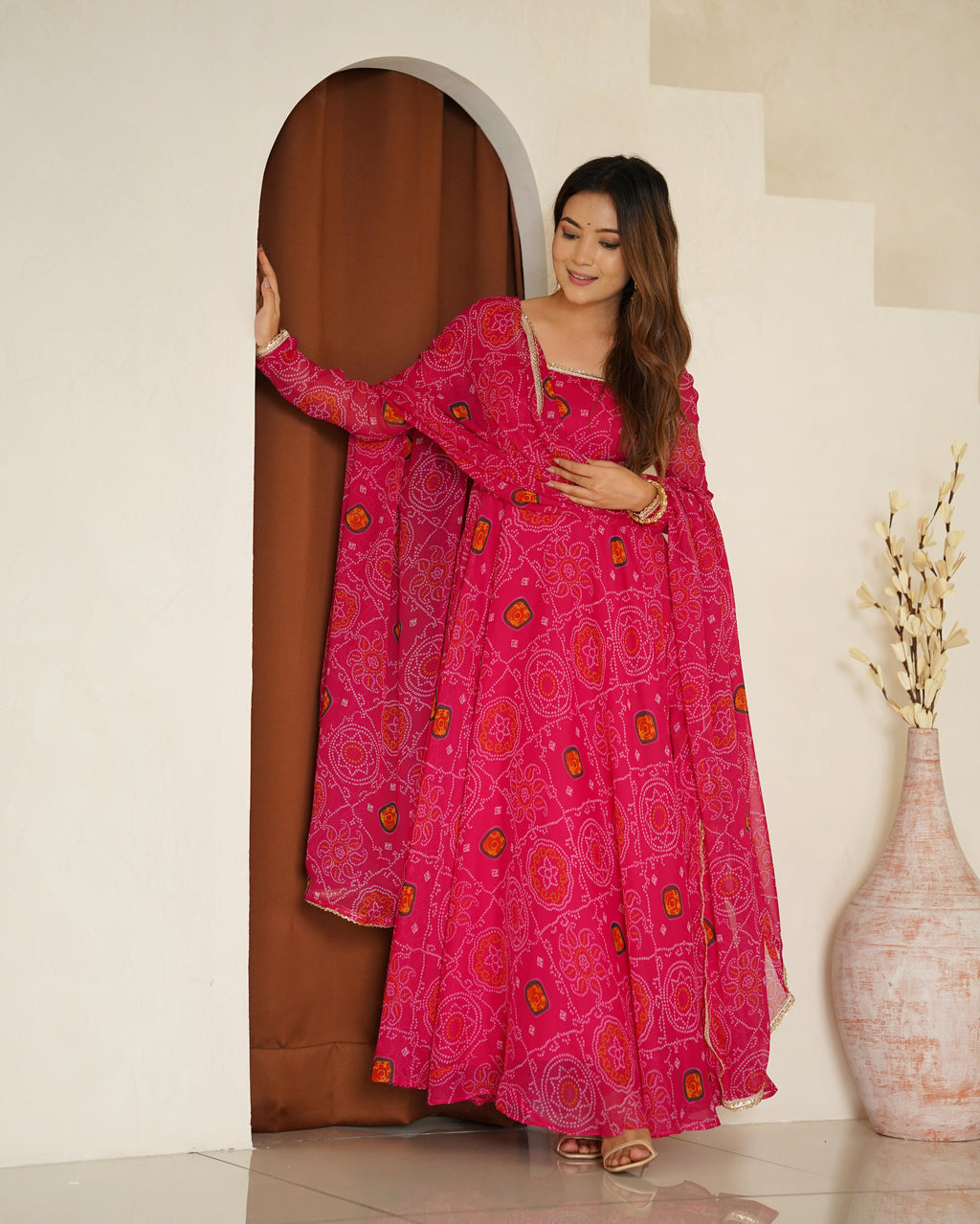 Pink Lightweight Chiffon Anarkali Suit Set with Huge Flair - Festive Wear