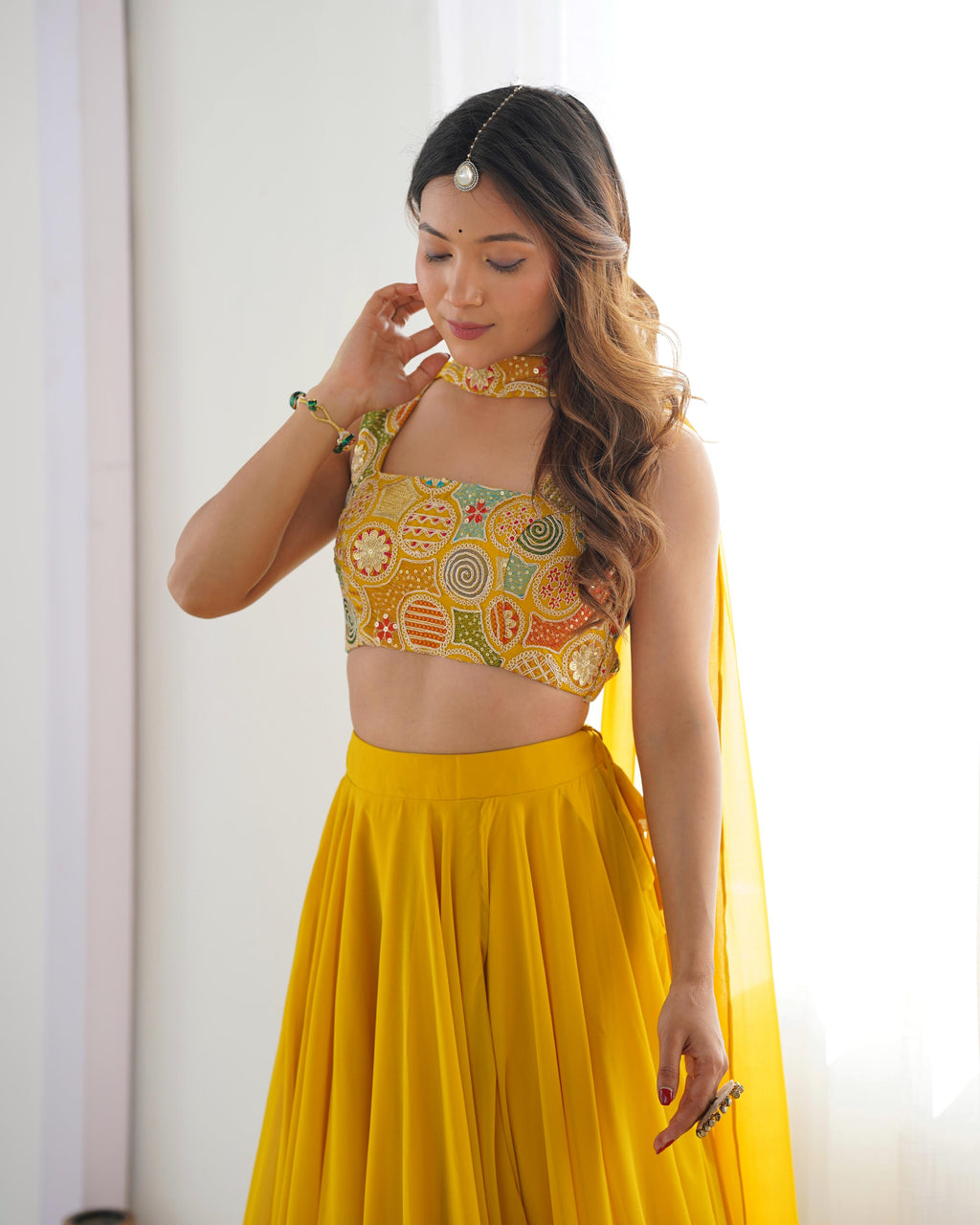 Yellow Pure Soft Georgette Lehenga Set With Huge Flair For Festive Occasion